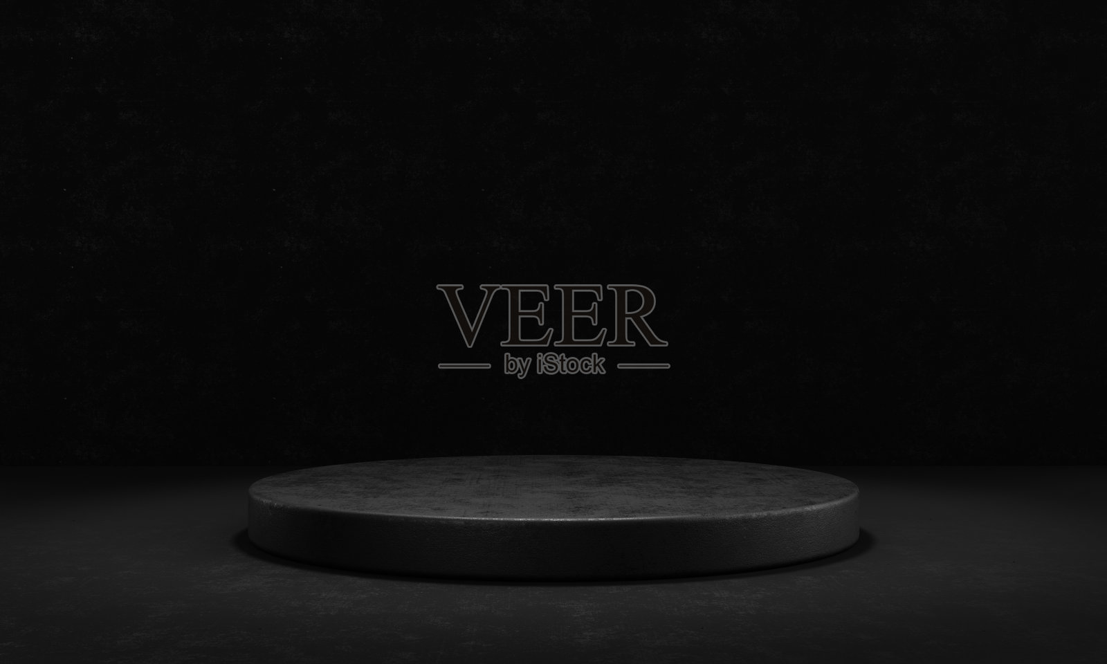 黑色水泥和混凝土舞台讲台与聚光灯和黑暗肮脏的墙壁背景。广告概念的抽象与客体。3 d演示呈现照片摄影图片