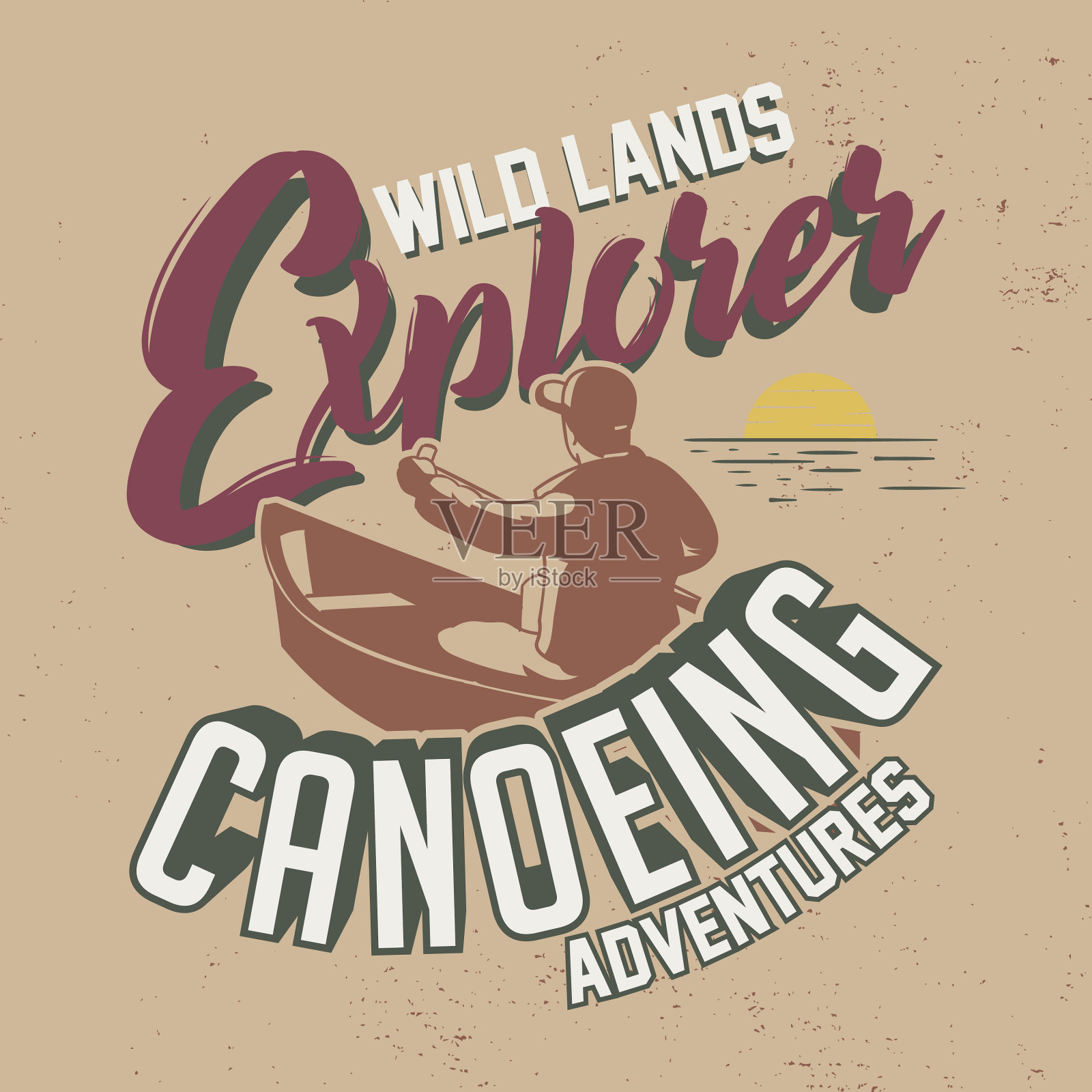 野生土地探险家独木舟冒险图形插画图片素材