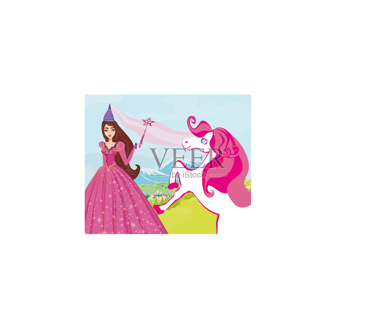 拿着魔杖的美丽仙女插画图片素材