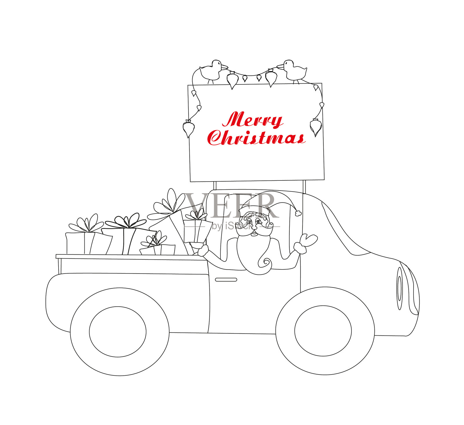 圣诞老人开着载着圣诞礼物的车设计元素图片