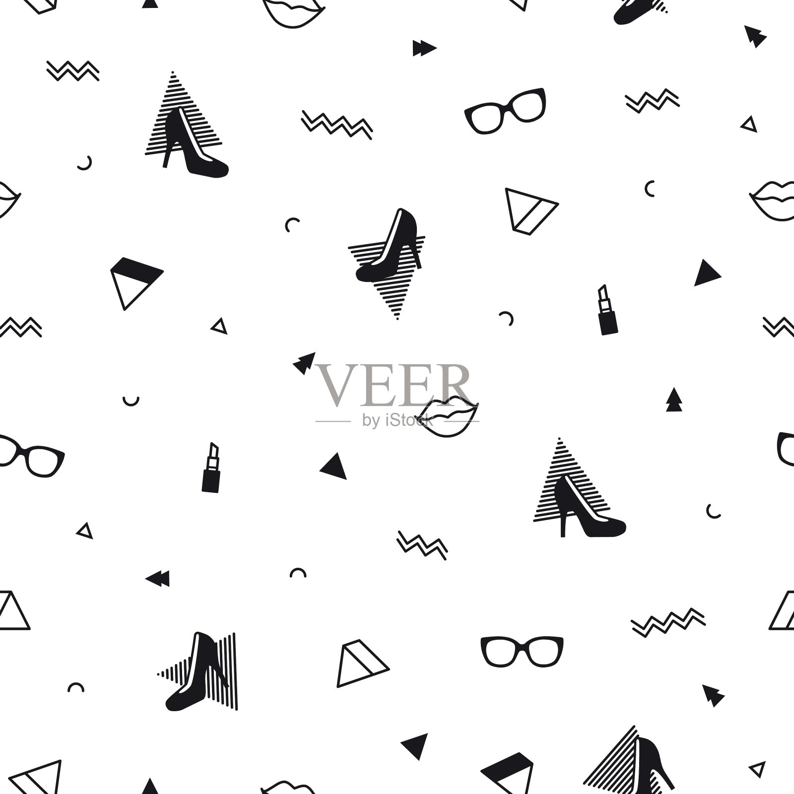 时尚配饰图案与黑色高跟鞋插画图片素材