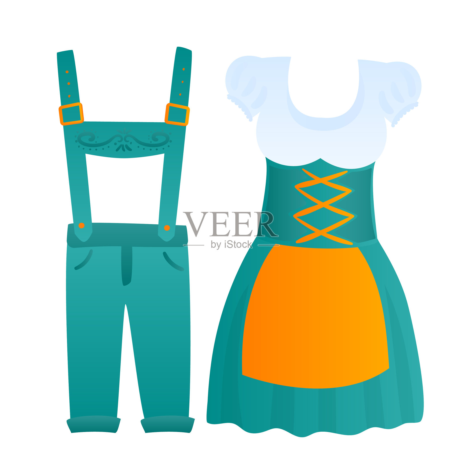 慕尼黑啤酒节——皮短裤和紧身连衣裙被孤立了设计元素图片