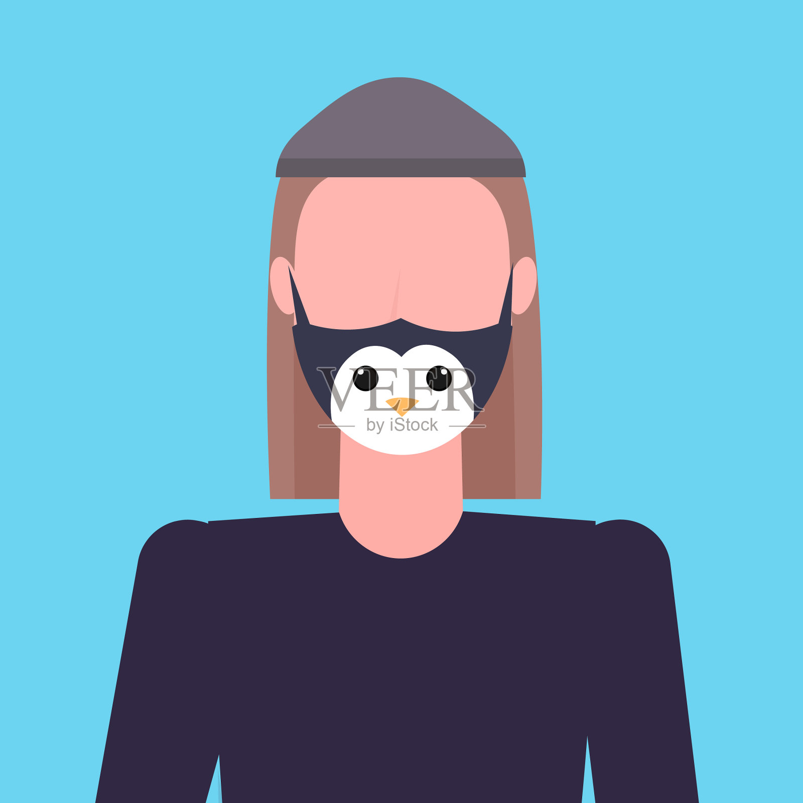 戴着企鹅面罩的男子面对雾霾插画图片素材