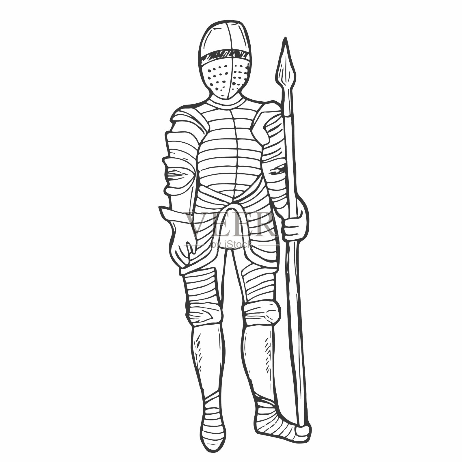 涂鸦骑士图标。逼真的装甲骑士图。历史和中世纪的概念。插画图片素材