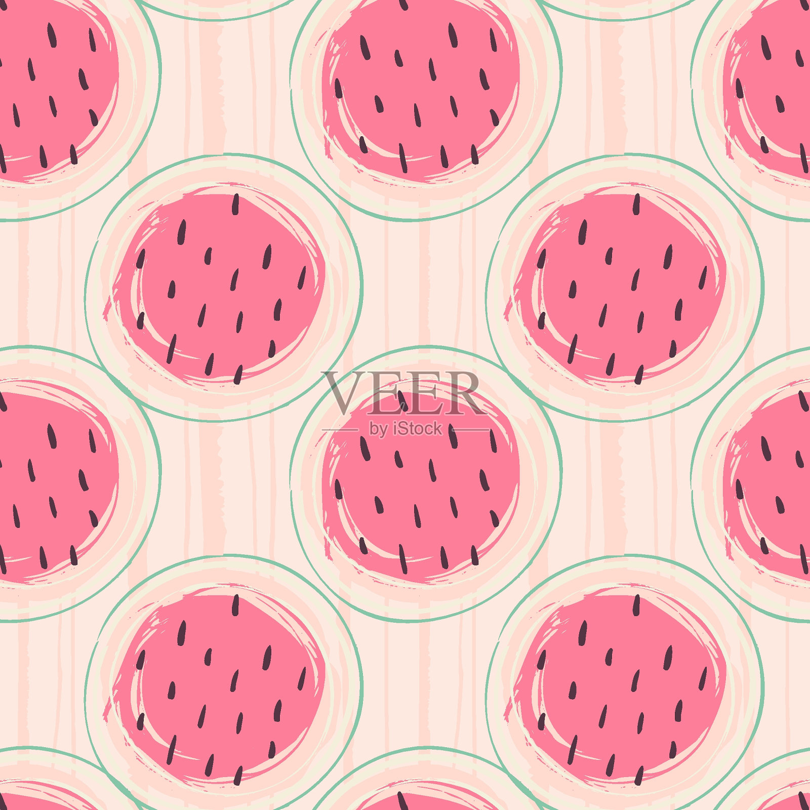 抽象水果无缝图案。创造性的彩色背景与西瓜。手绘涂鸦形状。矢量图插画图片素材