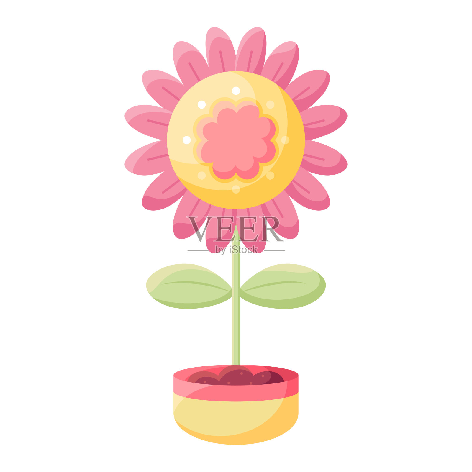 孤立的花在花盆平面图标矢量插画图片素材