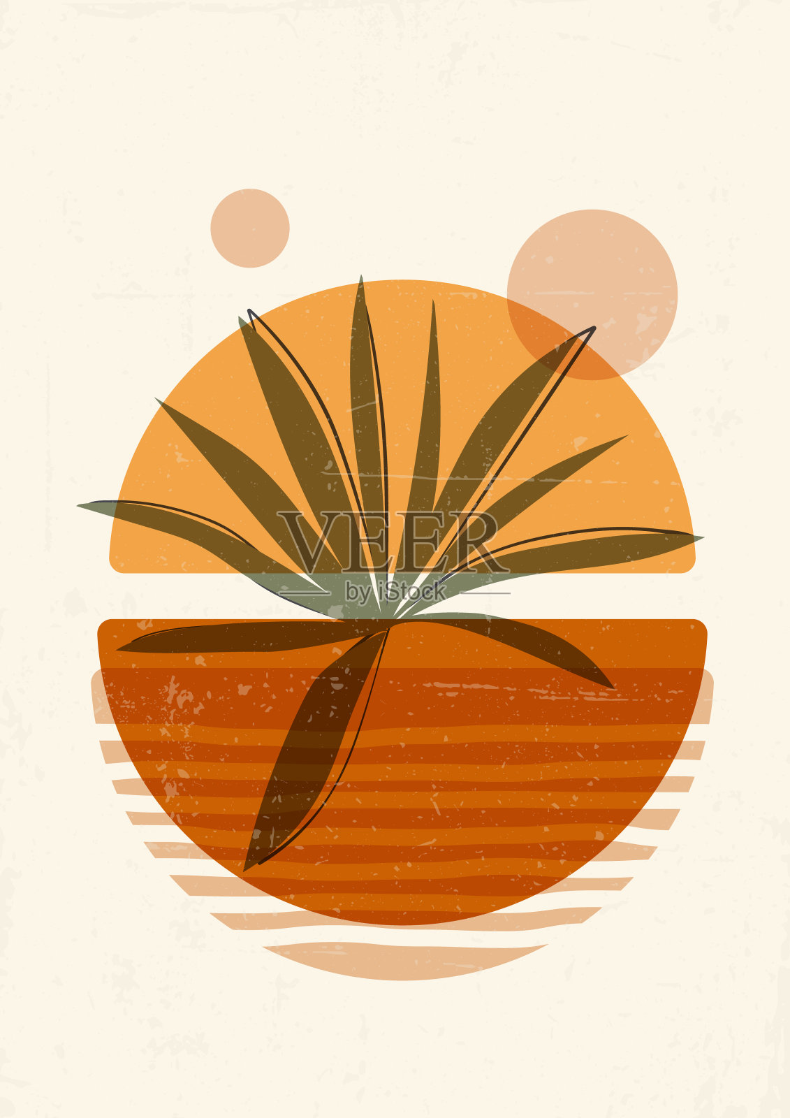 浅橙色波西米亚极简主义版画墙艺术插画图片素材