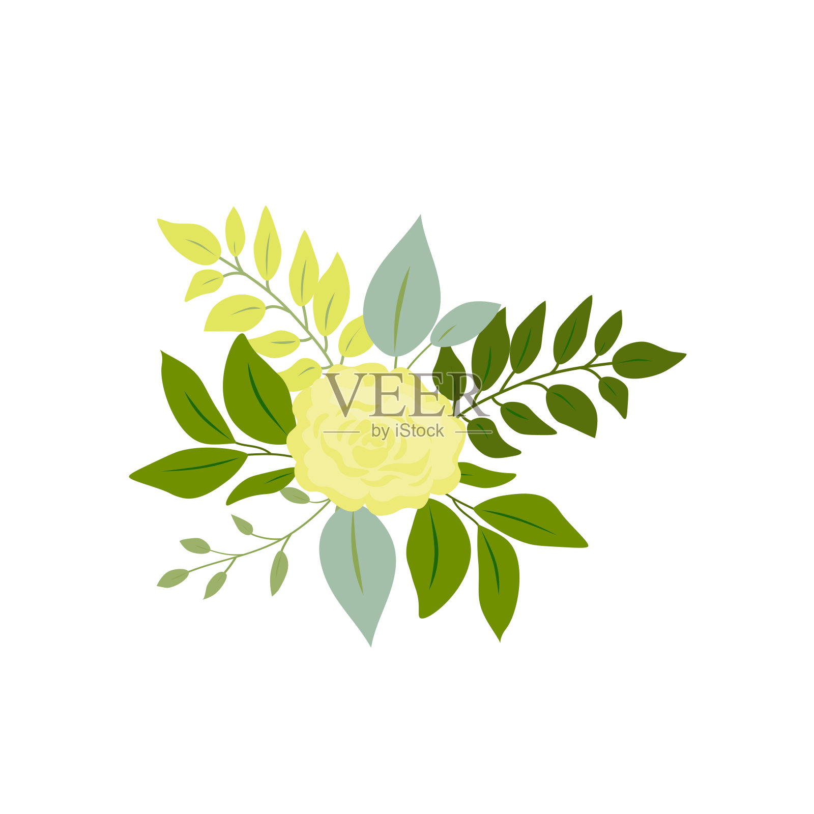 粉色玫瑰，黄色，绿色叶子的婚礼邀请卡和鲜花海报插画图片素材