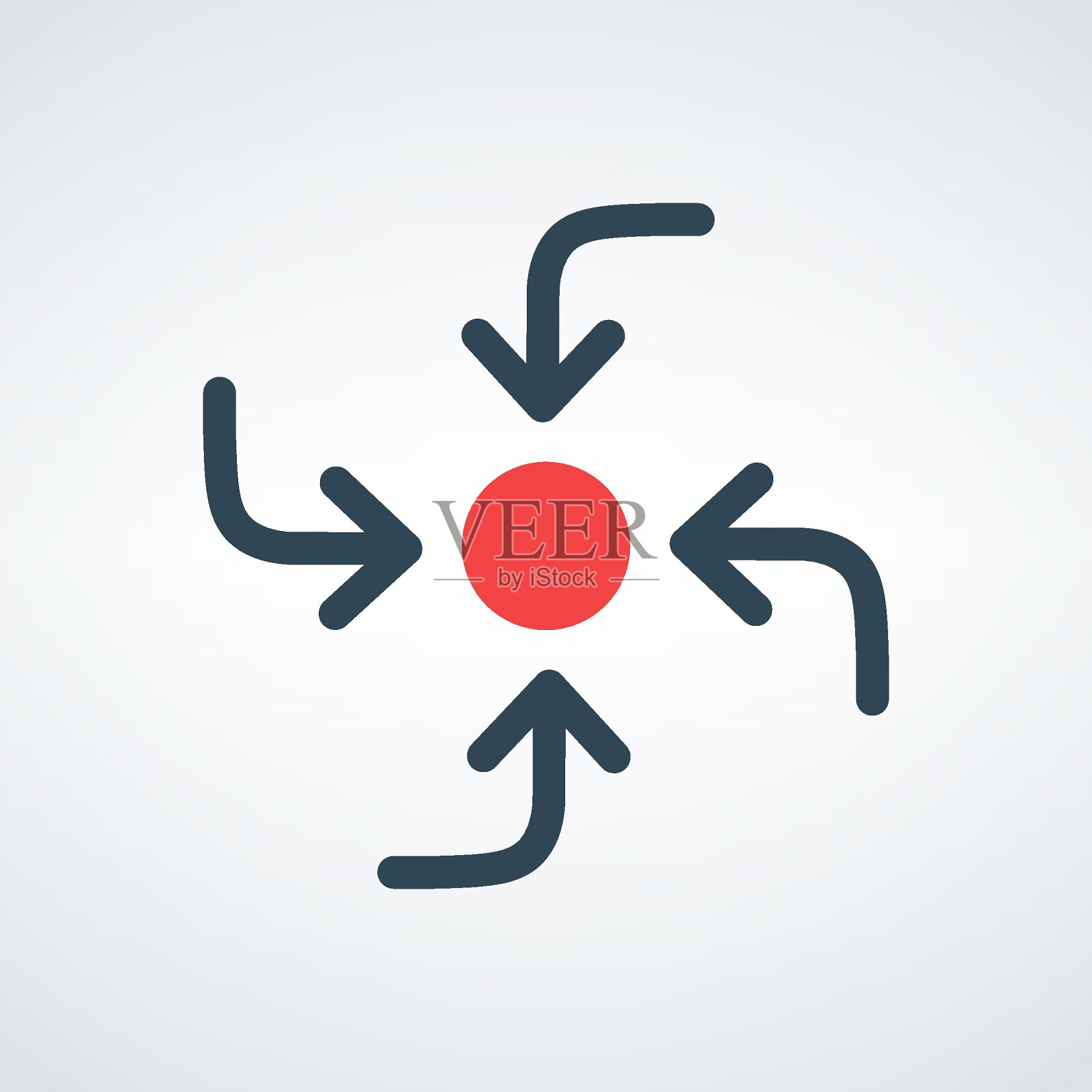 箭头和点象征集中图标，股票矢量插图孤立在白色背景。图标素材