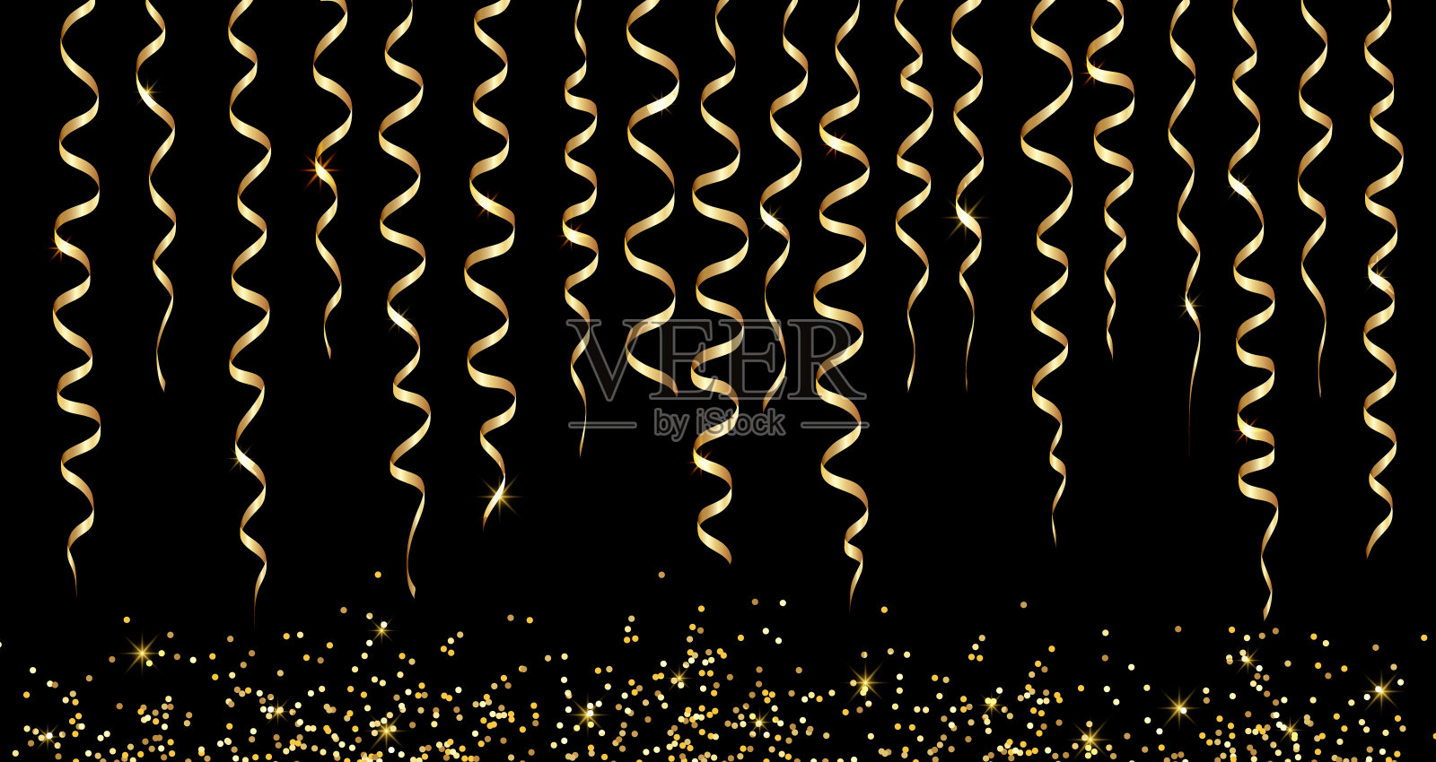 金色蛇纹石和彩色纸屑在白色背景上分离。插画图片素材