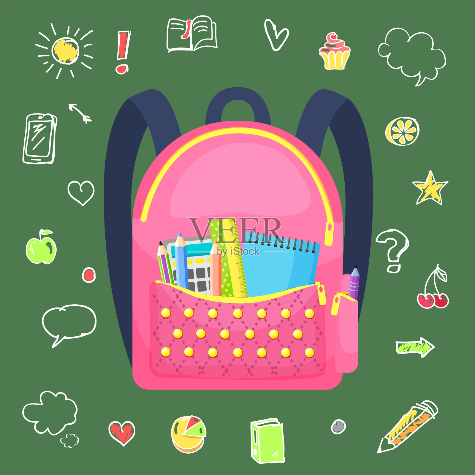 有色人种背着书包回学校插画图片素材