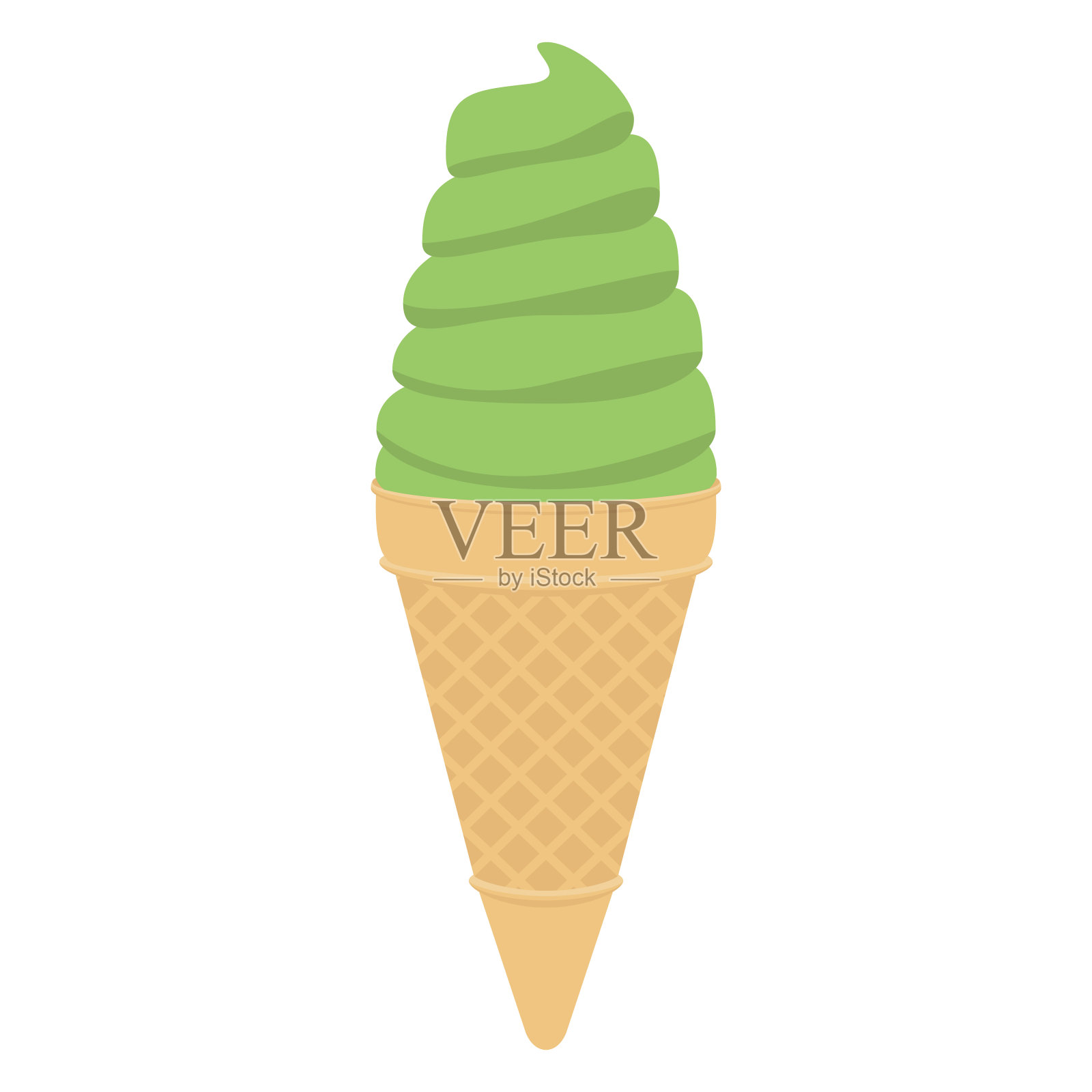 矢量图抹茶绿茶软服务冰淇淋蛋筒。设计元素图片