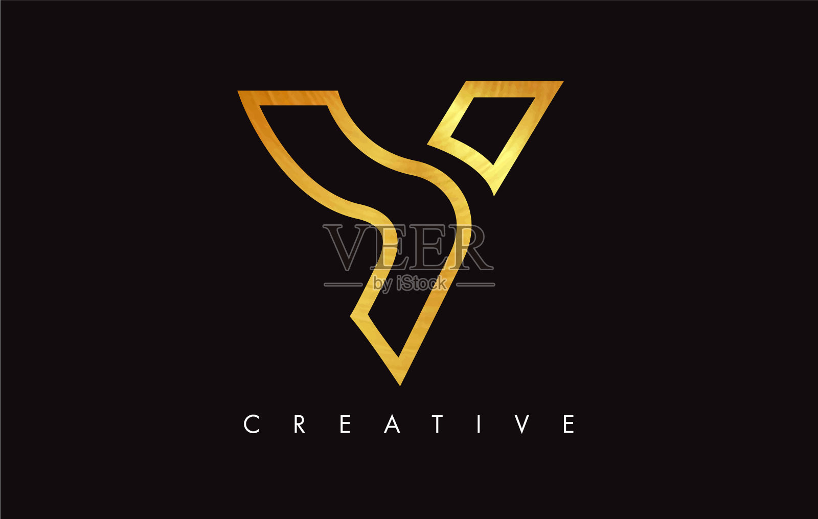 字母V金黄现代时尚设计标志插画图片素材