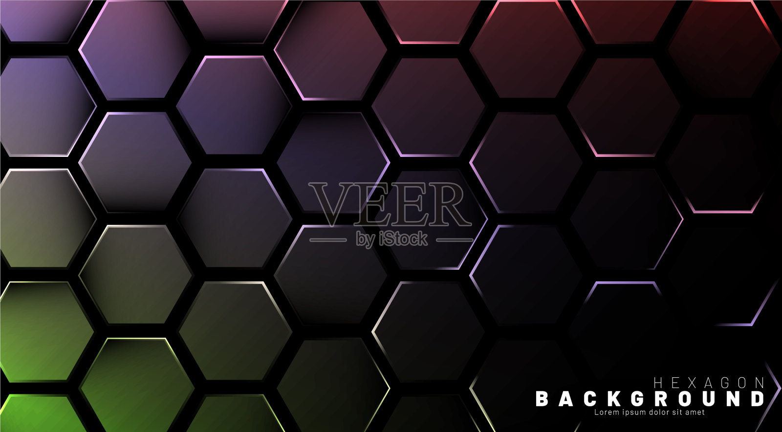 抽象六边形梯度七彩光图案插画图片素材