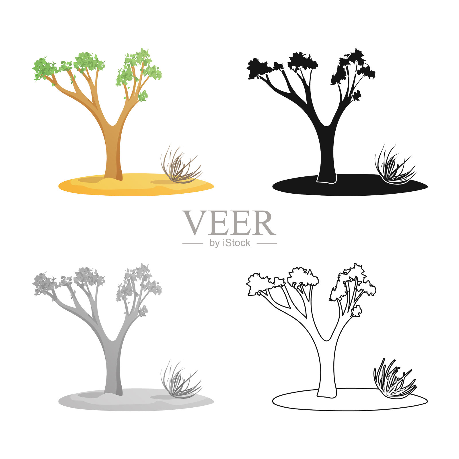 树和风滚草的标志插画图片素材