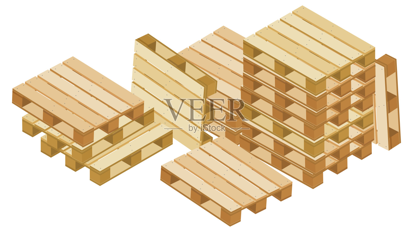 用于包装和运输的空投等距托盘堆在白色背景上隔离。插画图片素材
