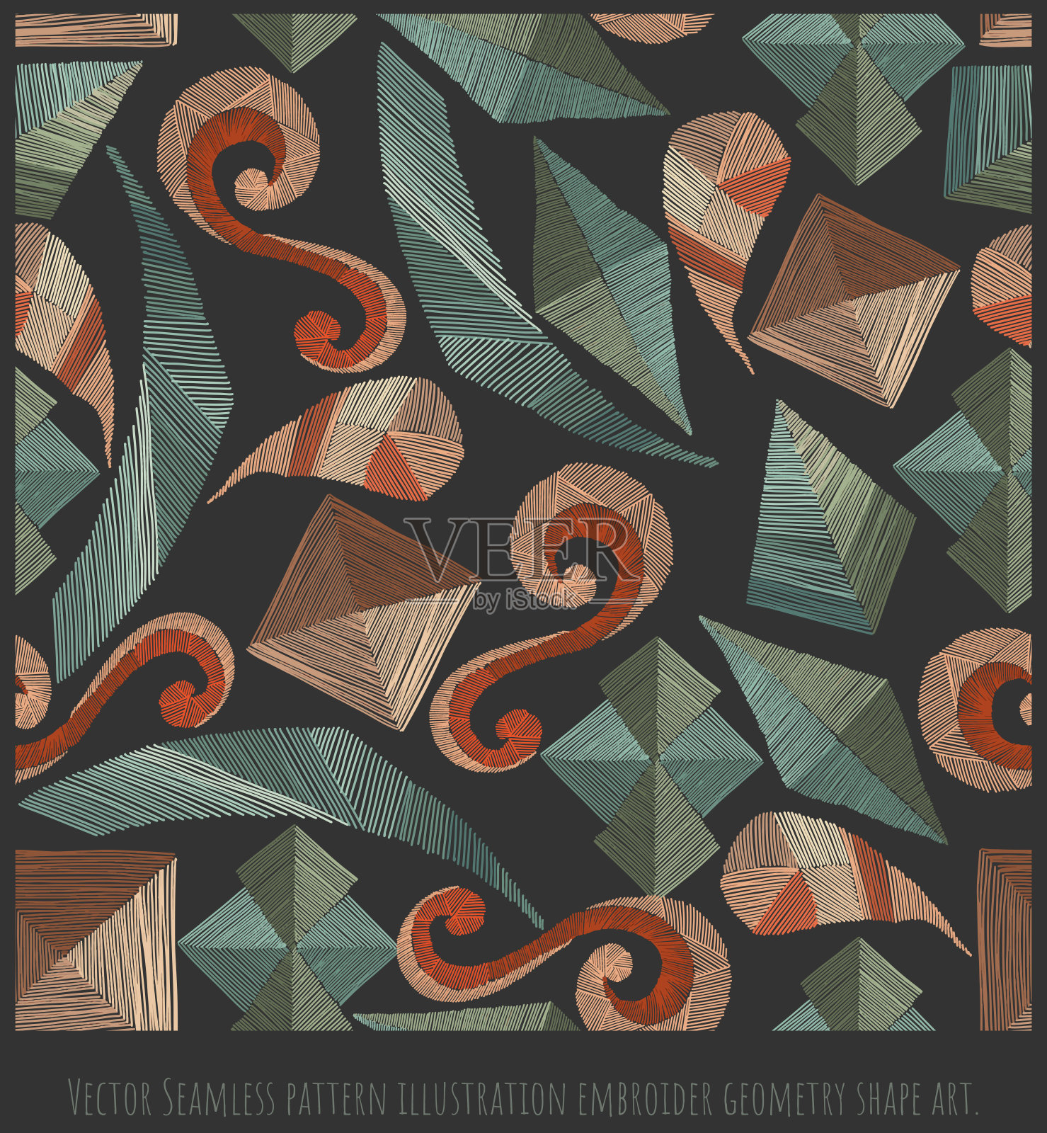 无缝图案插图绣几何形状。插画图片素材