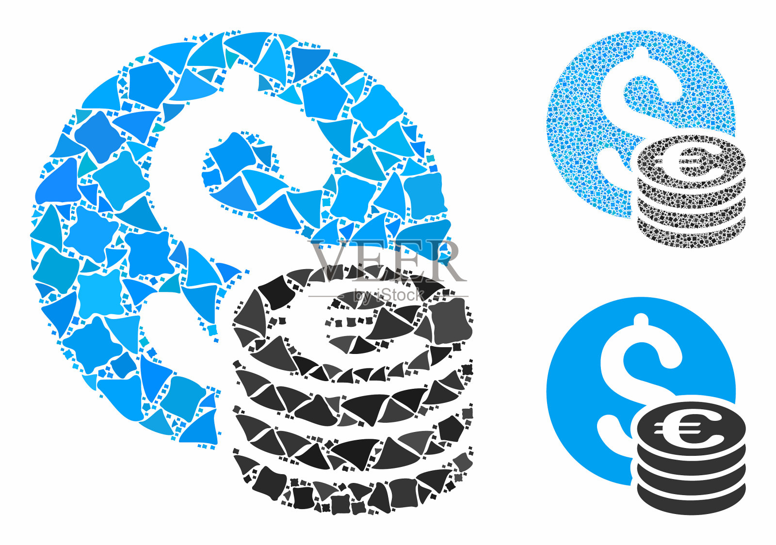 美元和欧元硬币马赛克图标颤抖图标素材