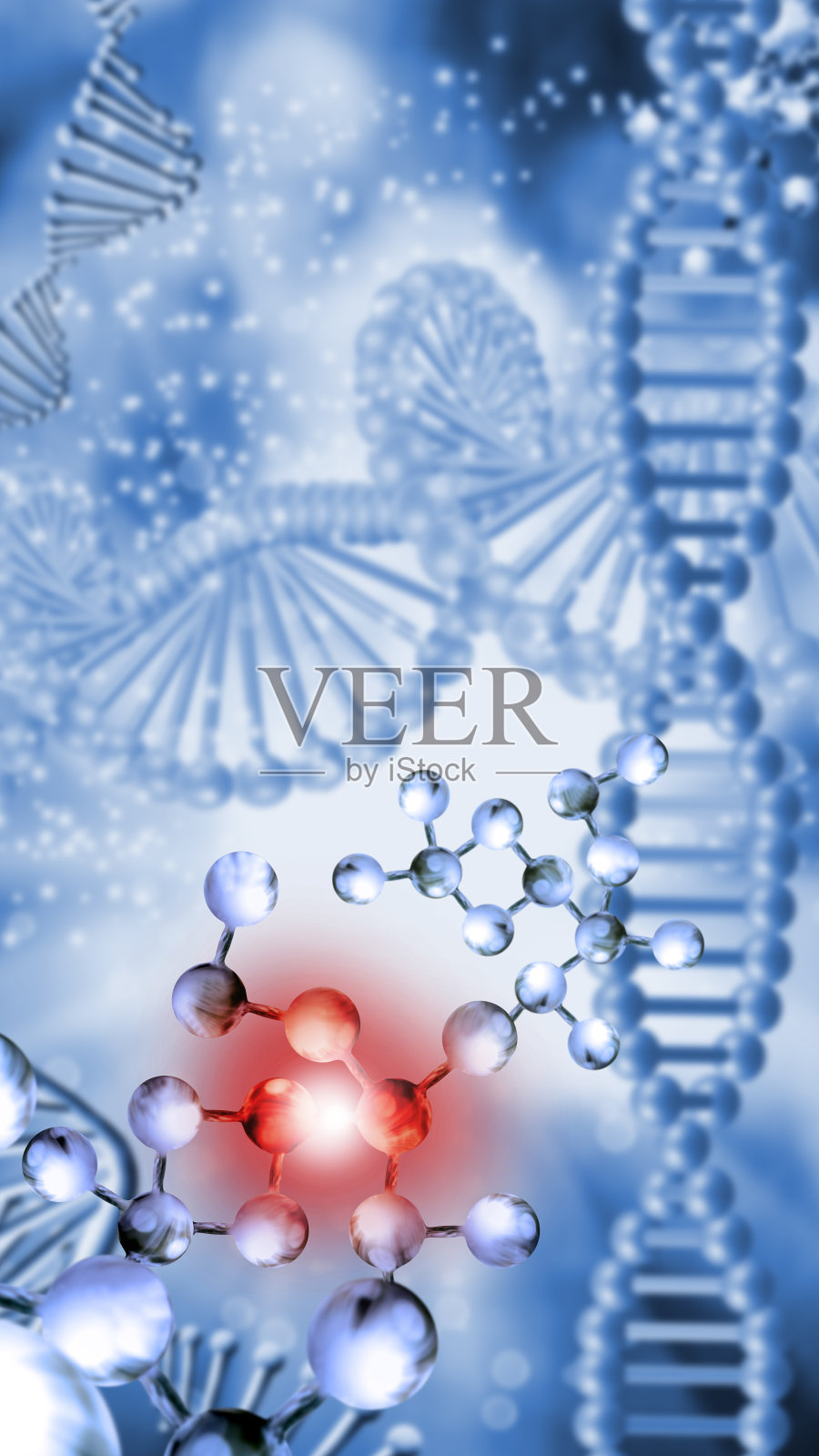 模糊背景下DNA链的三维图像照片摄影图片