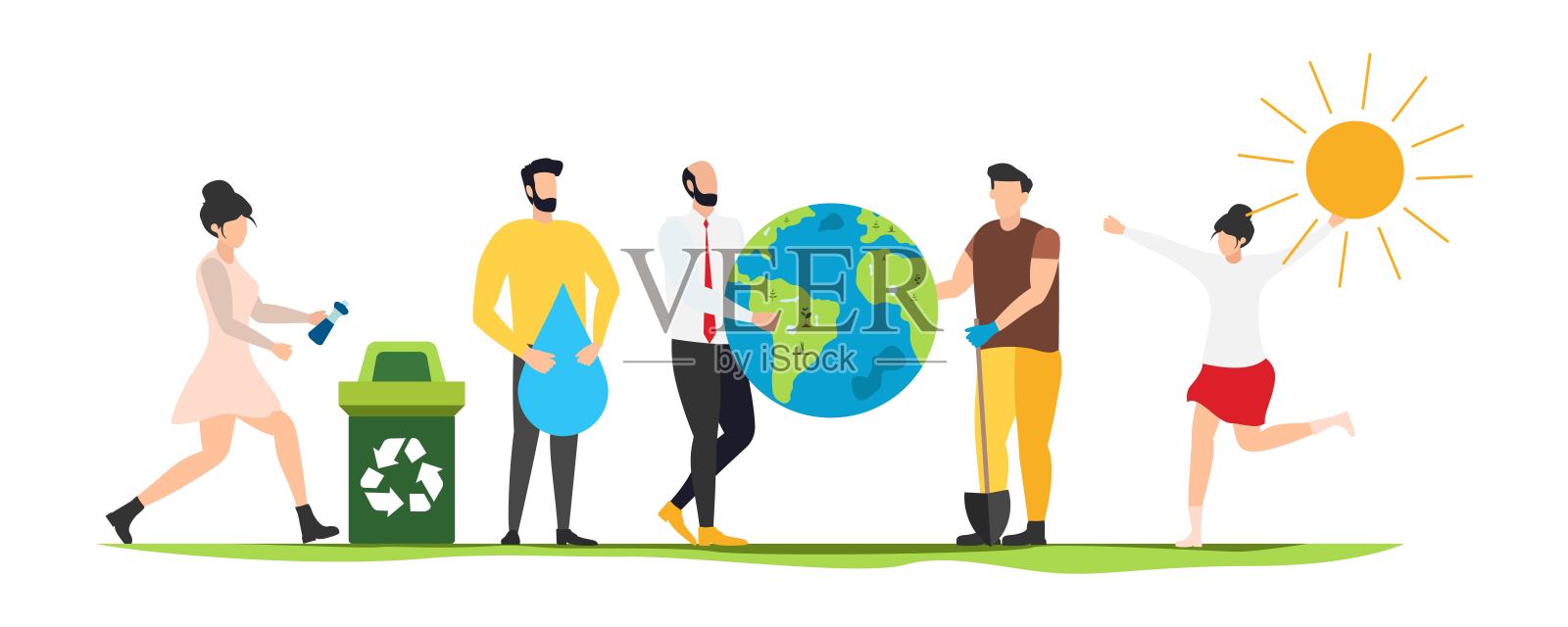 生态。拯救地球。人们生活在一个生态系统中。节约环保的生活。向量。插画图片素材