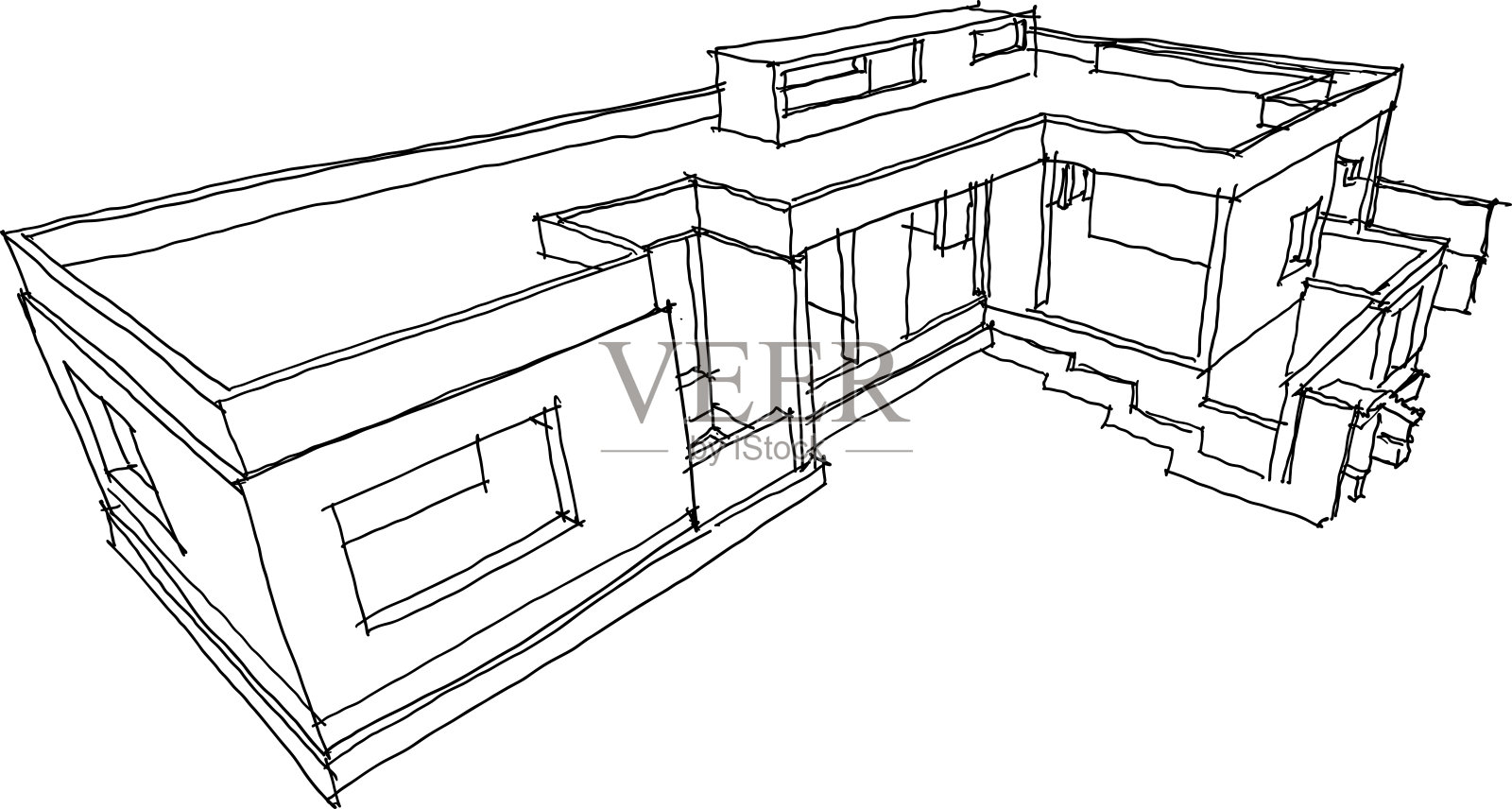 手绘结构现代独立式住宅草图插画图片素材
