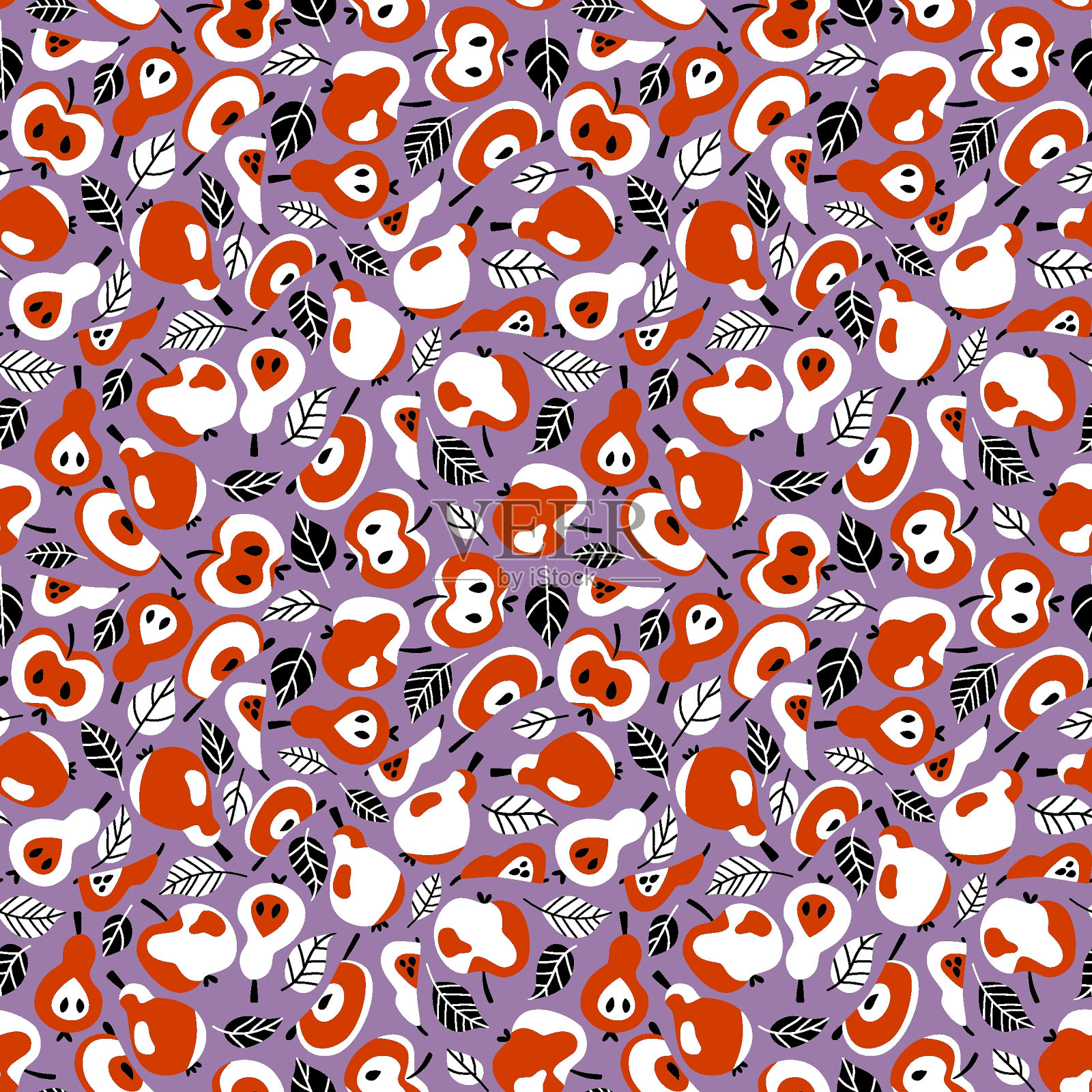 波普艺术苹果和梨彩色明亮无缝模式矢量插画图片素材