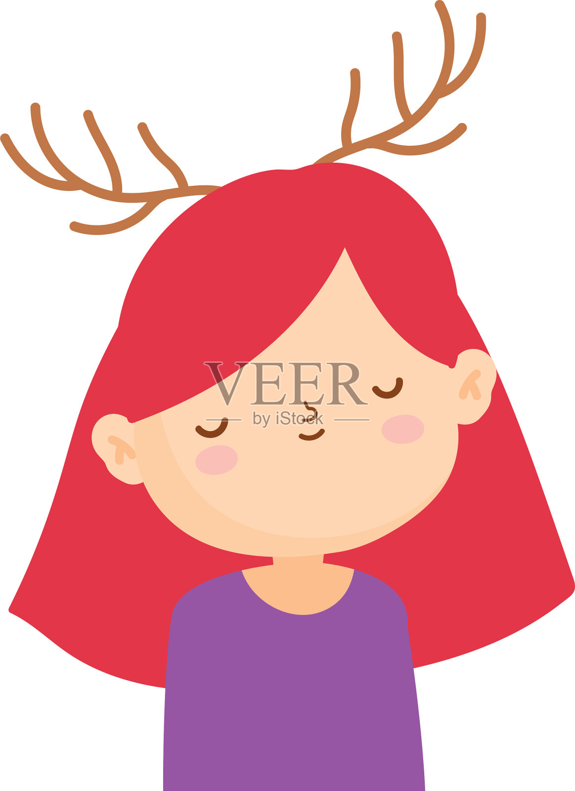 圣诞快乐，长着鹿角的可爱小女孩设计元素图片