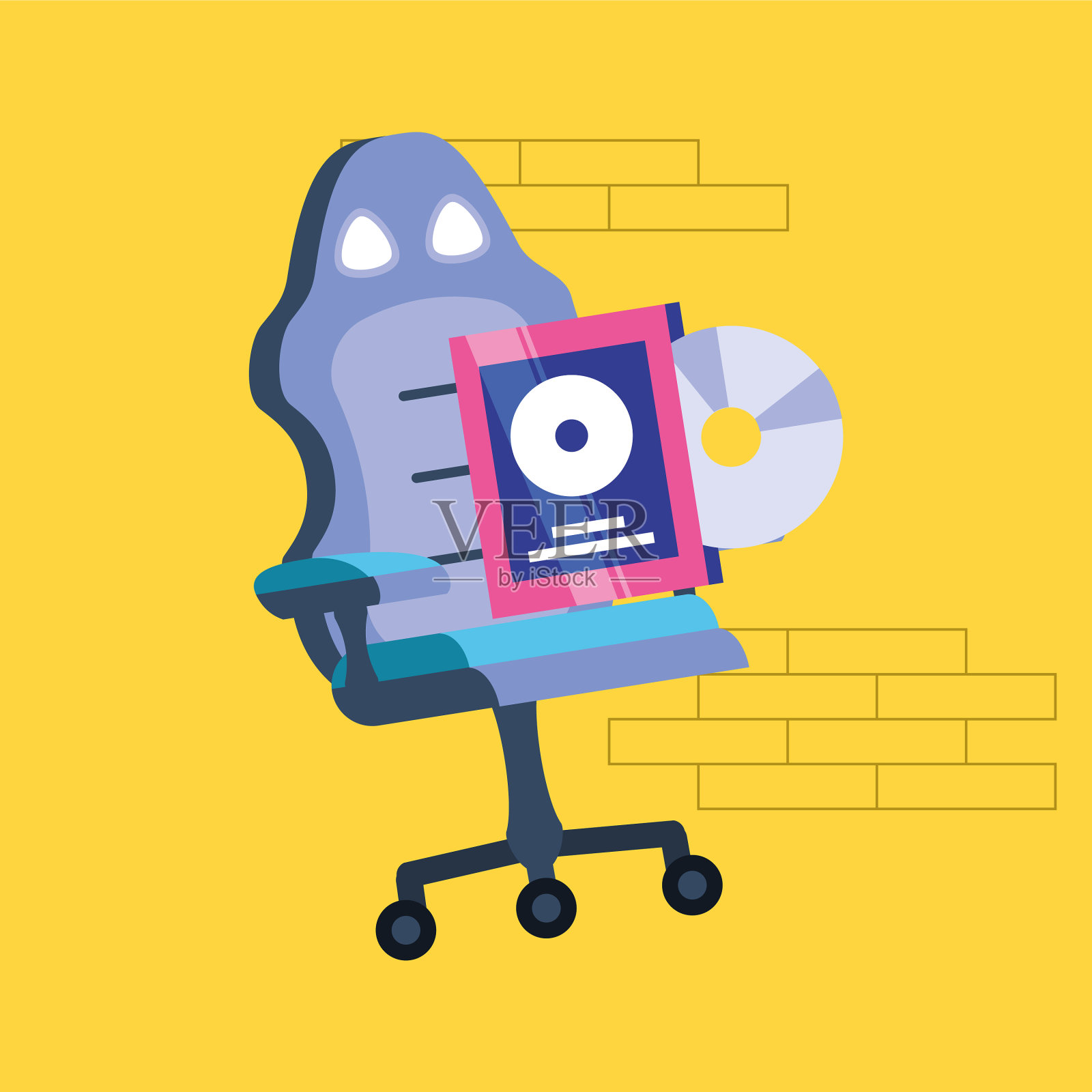 玩家专用椅子与光盘插画图片素材