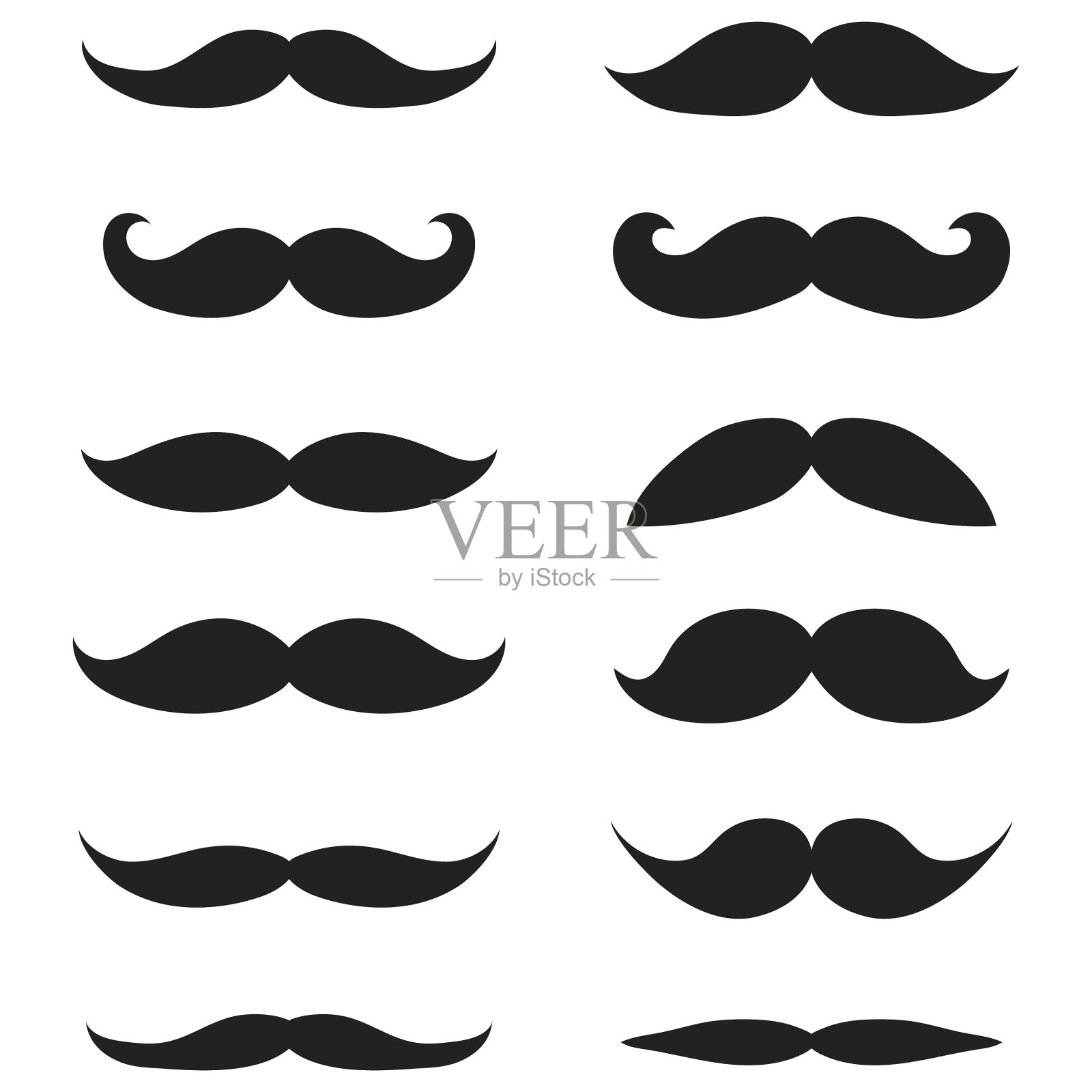 收集不同胡子和胡子的男人插画图片素材