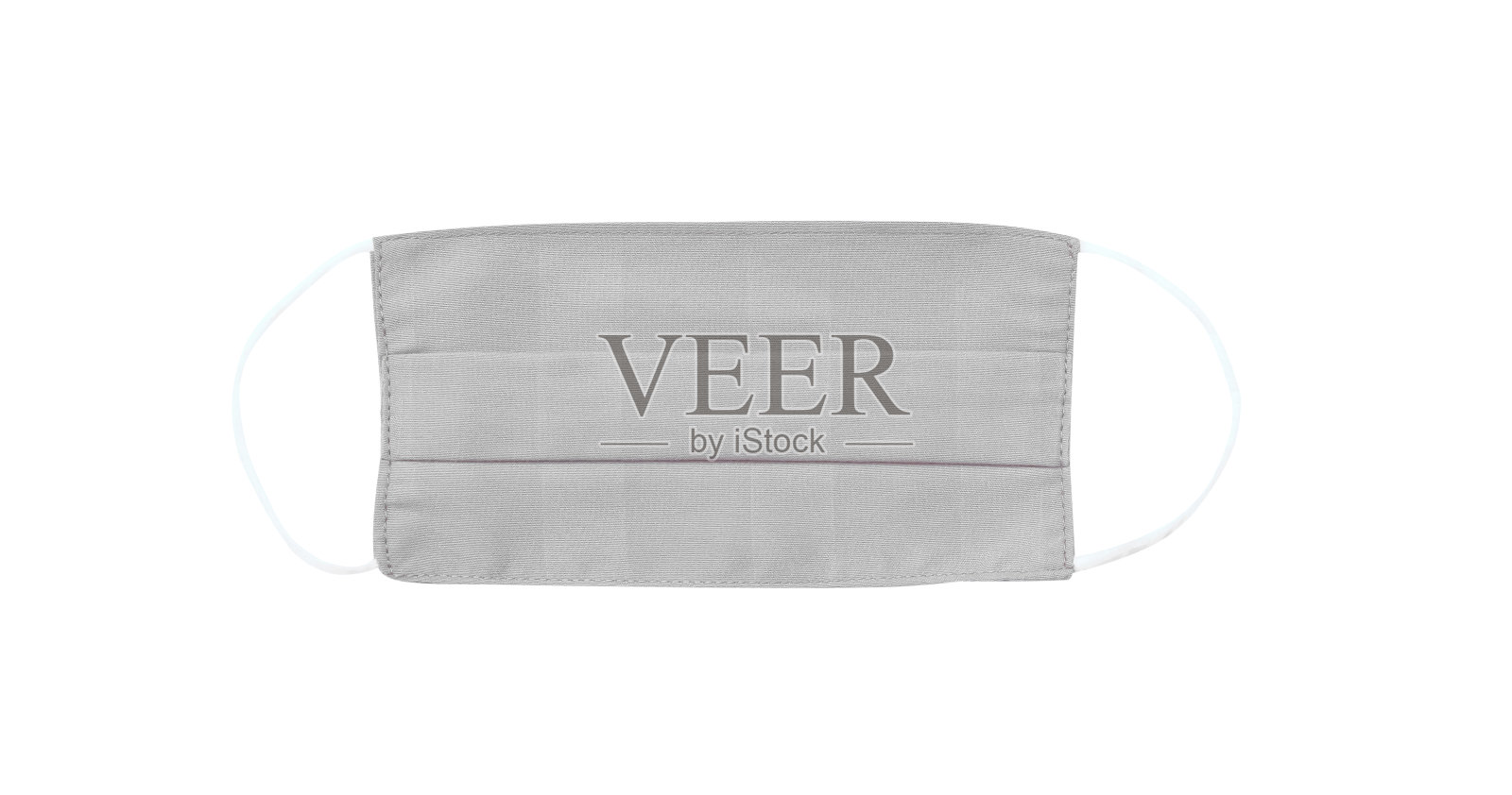 灰色布口罩与白色橡胶耳带隔离在背景，剪切路径照片摄影图片