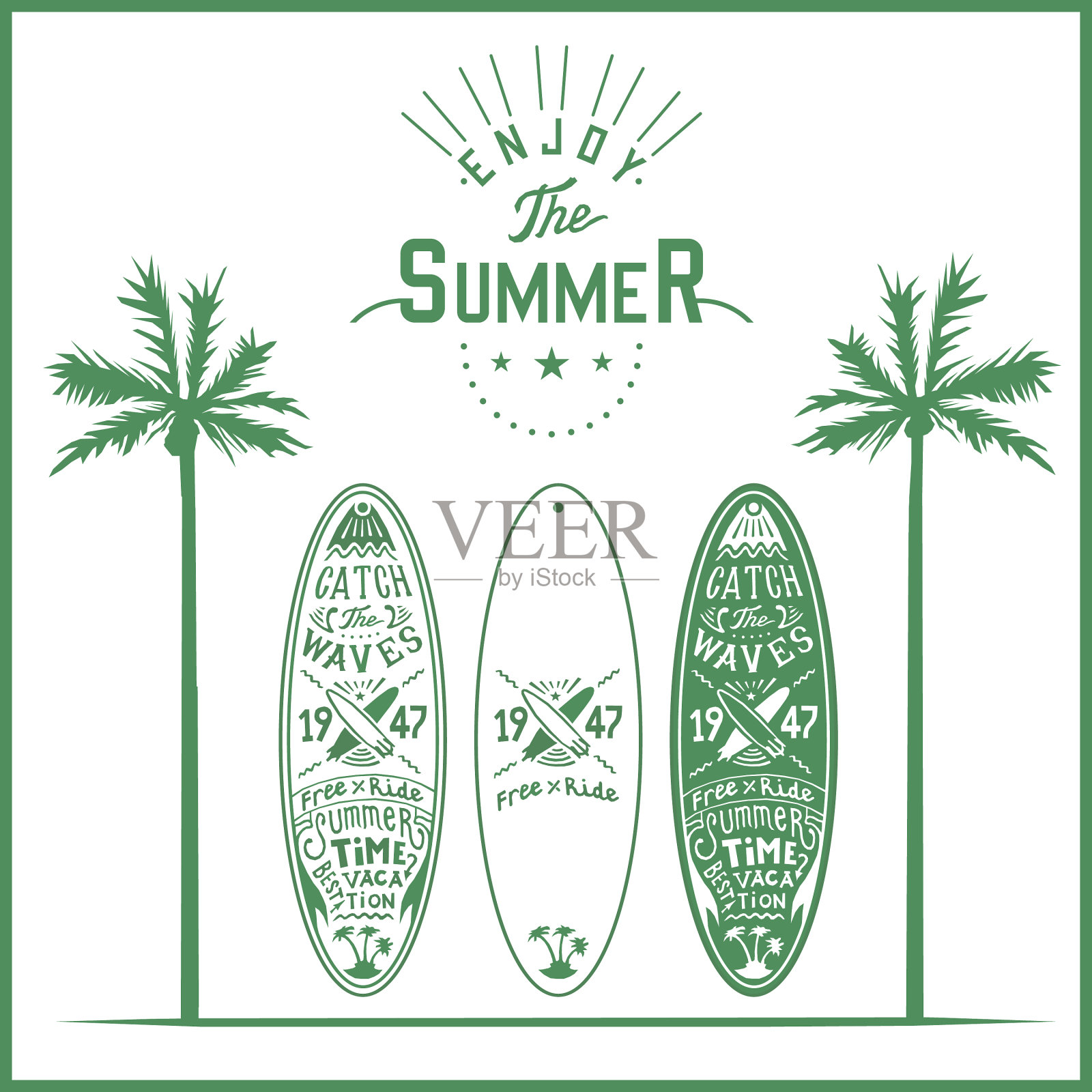 冲浪板海报字母标志手插画图片素材