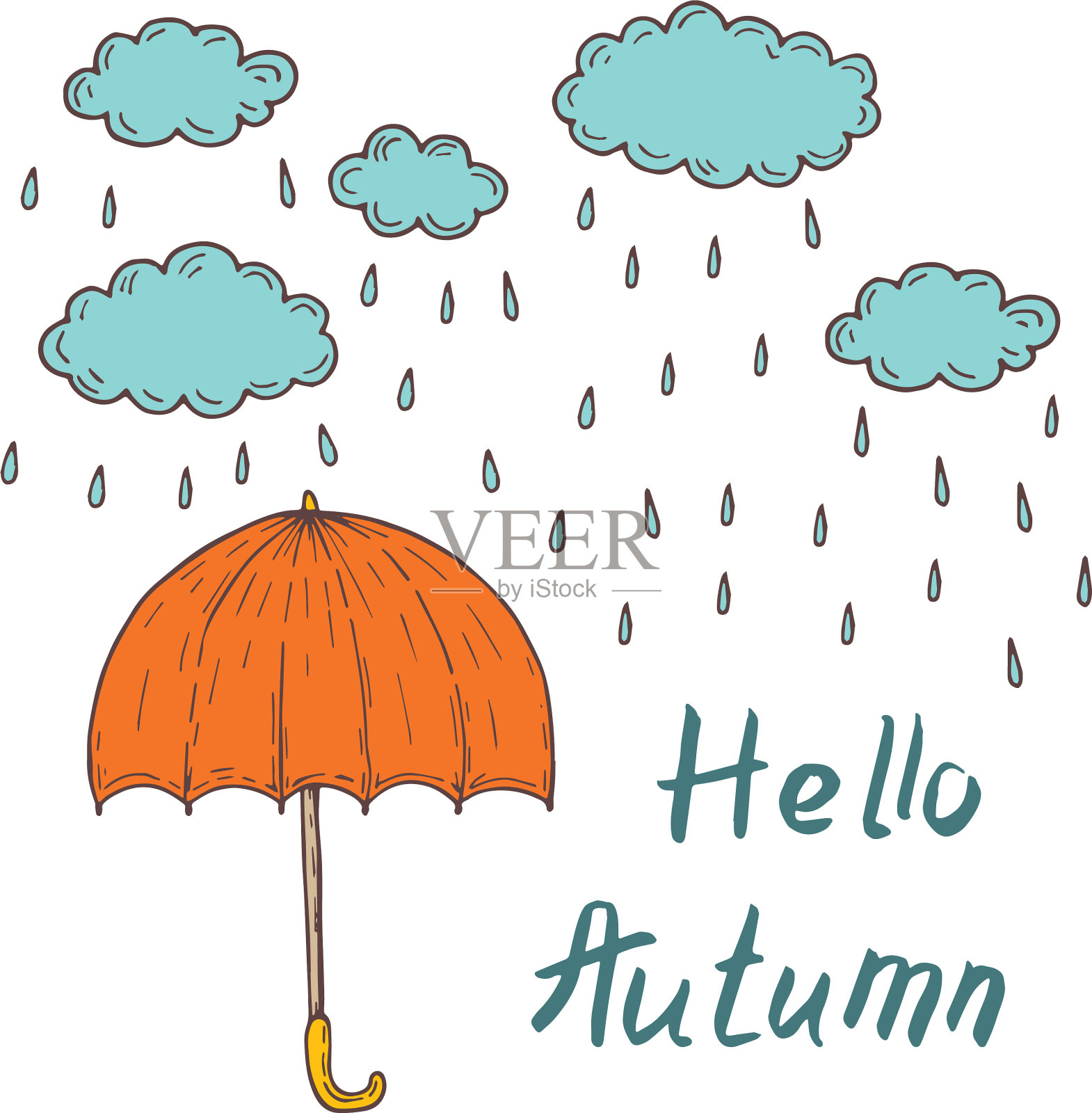 秋日明信片带伞云插画图片素材