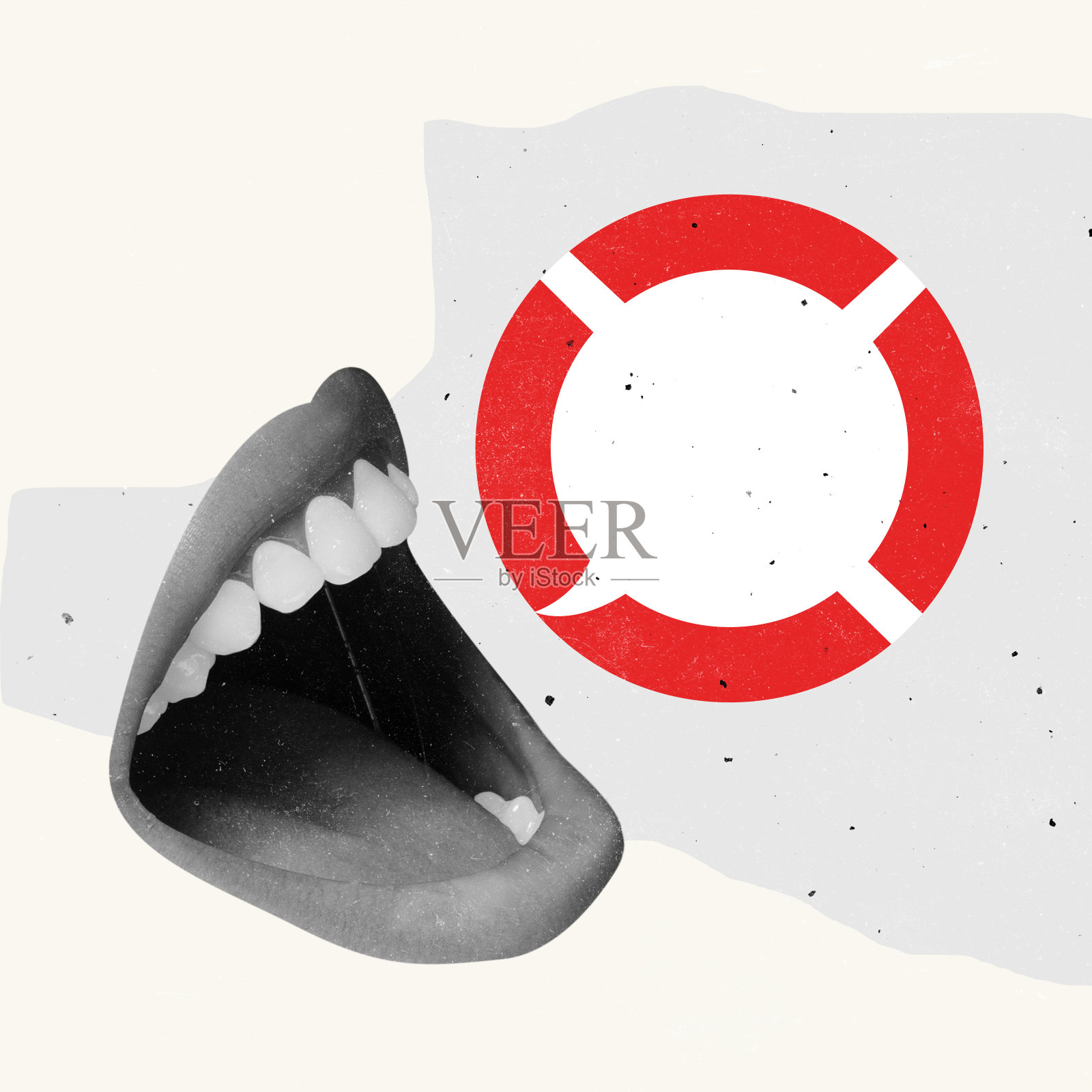 当代艺术拼贴。大嘴女说话，产生经营思路，公司沟通照片摄影图片