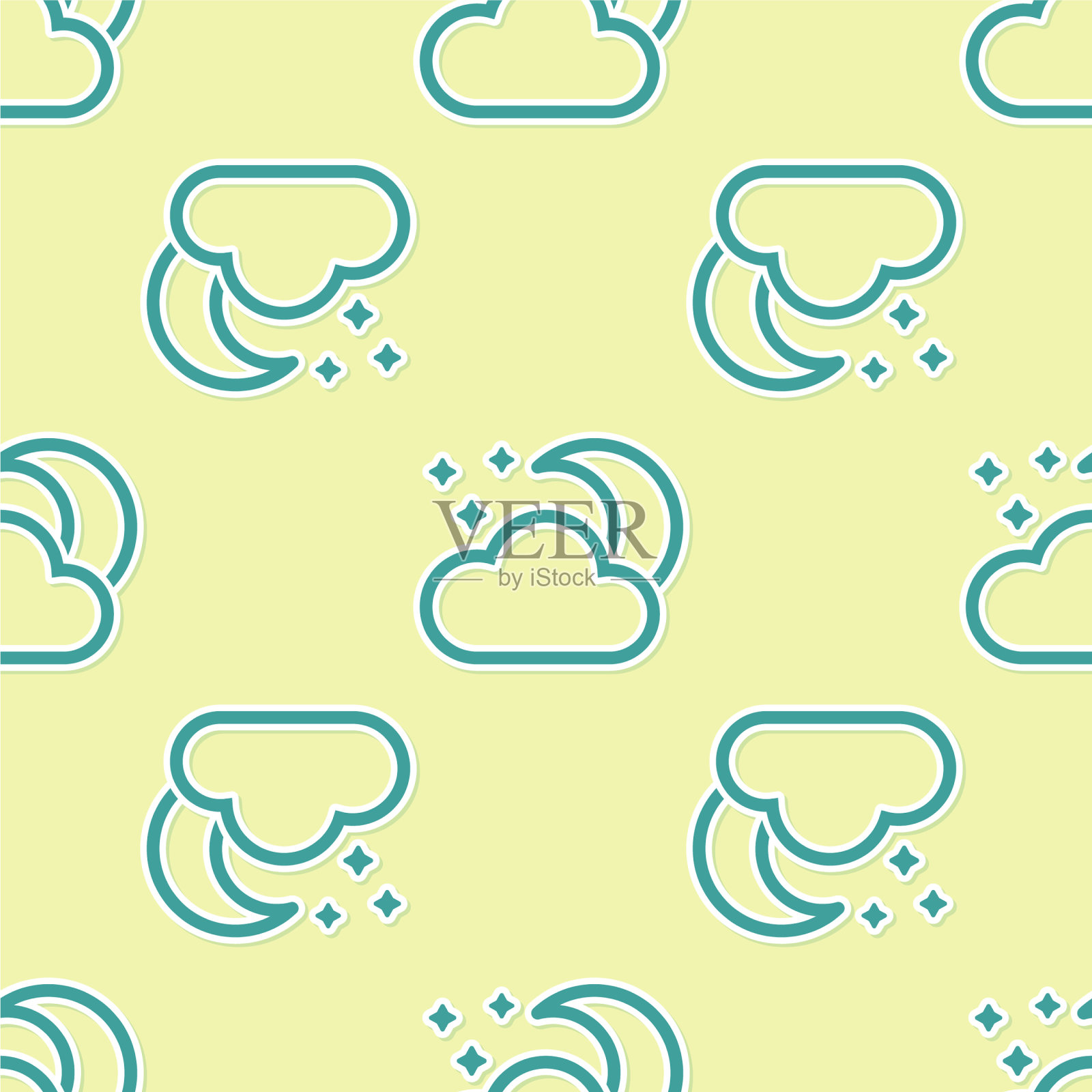 绿色的云与月亮和星星的图标隔离插画图片素材