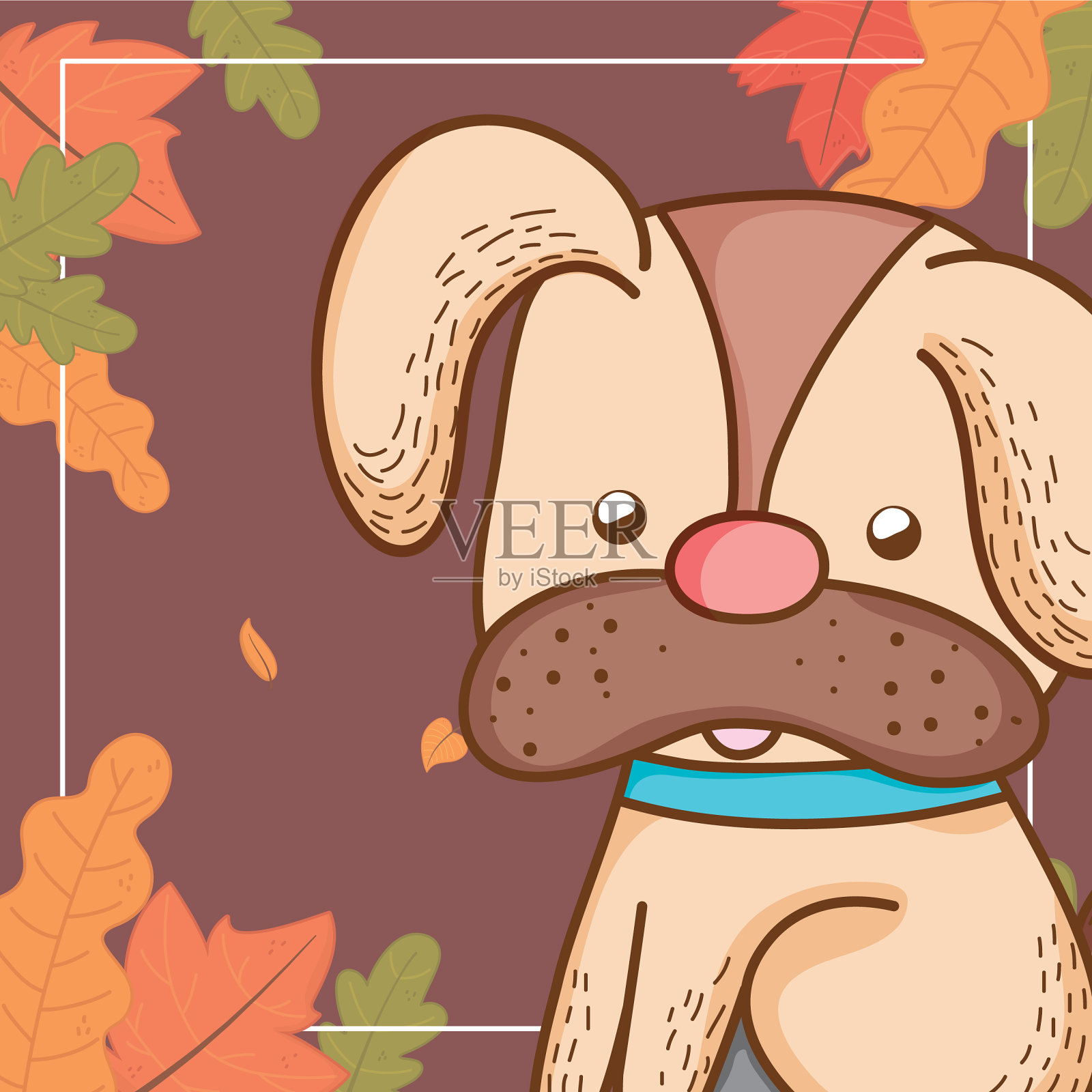 可爱的动物树叶你好秋天插画图片素材