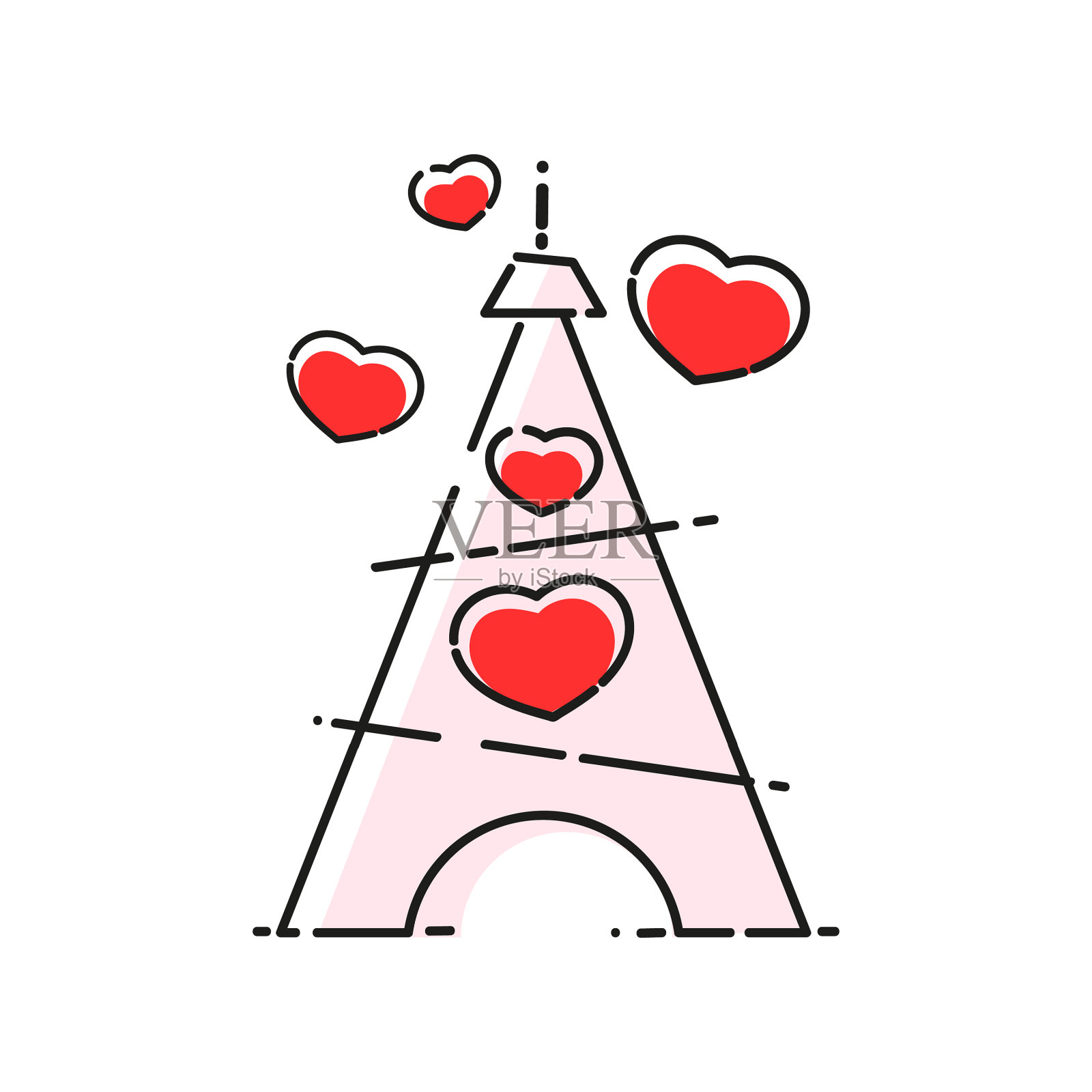 粉色水彩画上的埃菲尔铁塔剪影插画图片素材