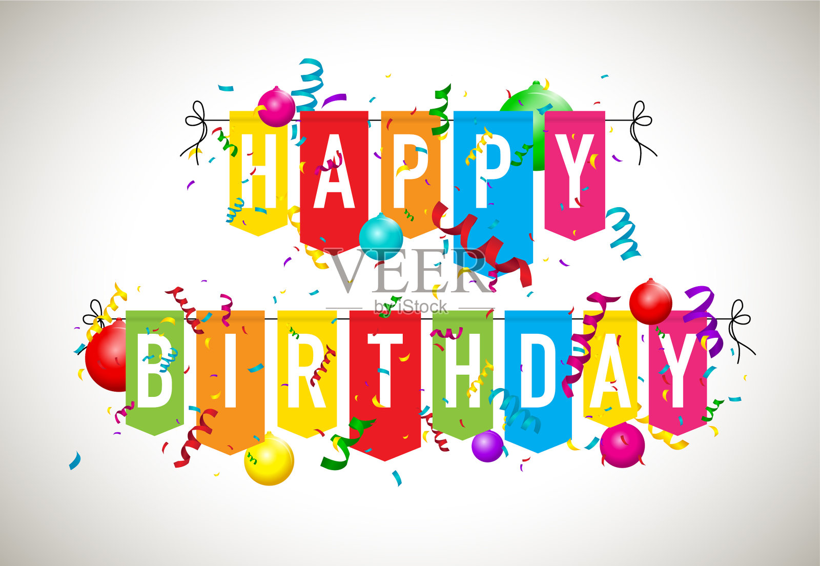 用气球吹生日彩旗插画图片素材