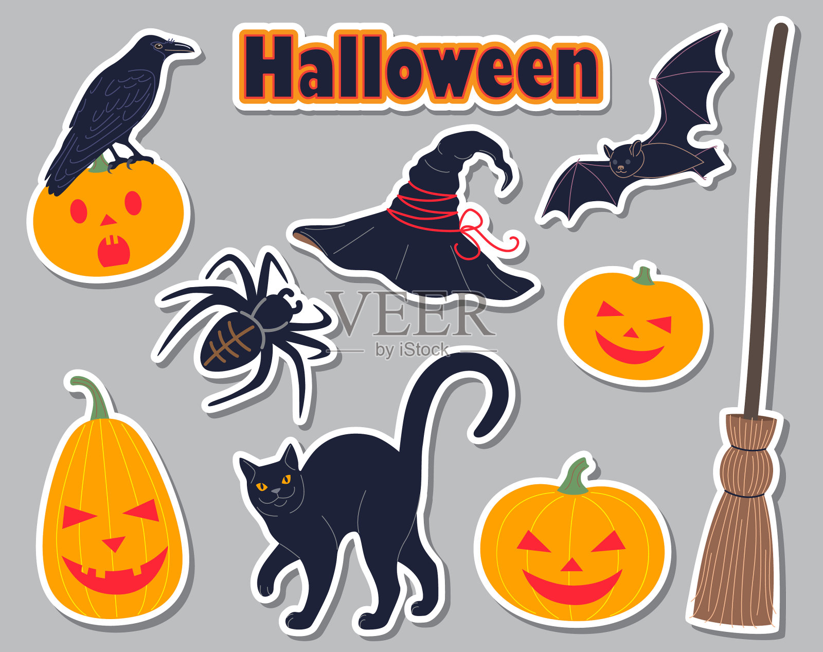 万圣节贴纸套装图标素材