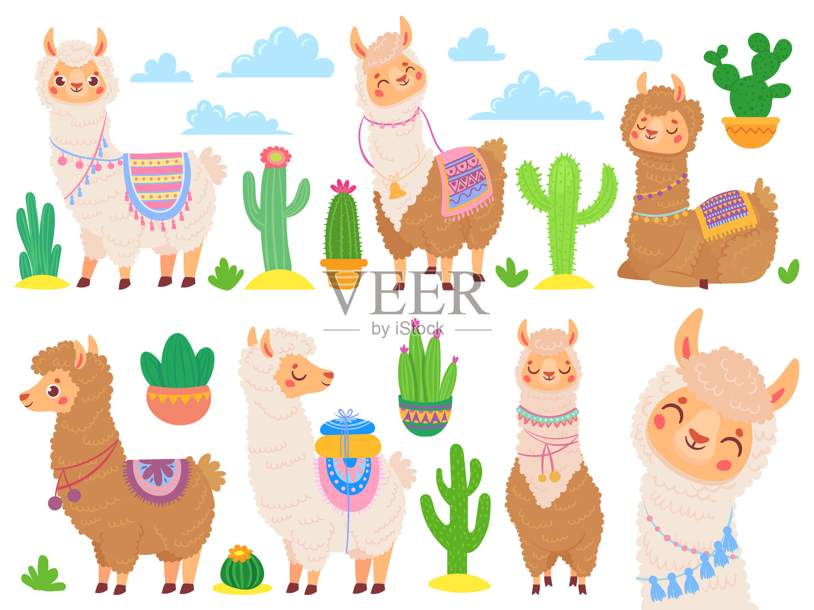 卡通墨西哥羊驼滑稽，卡通羊驼可爱插画图片素材