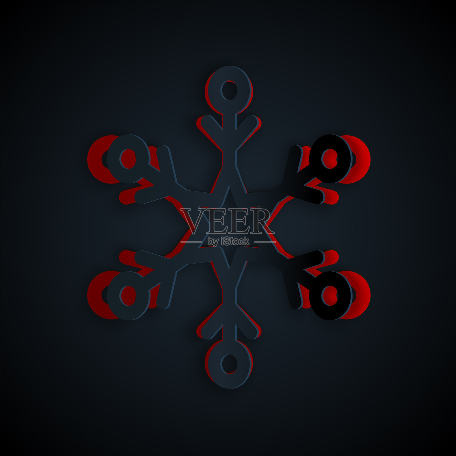 剪纸雪花图标孤立的黑色插画图片素材