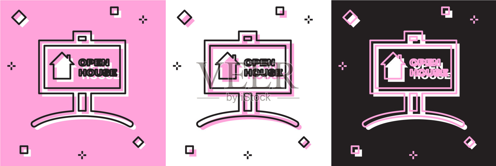 设置悬挂标志与文本打开房子的图标插画图片素材