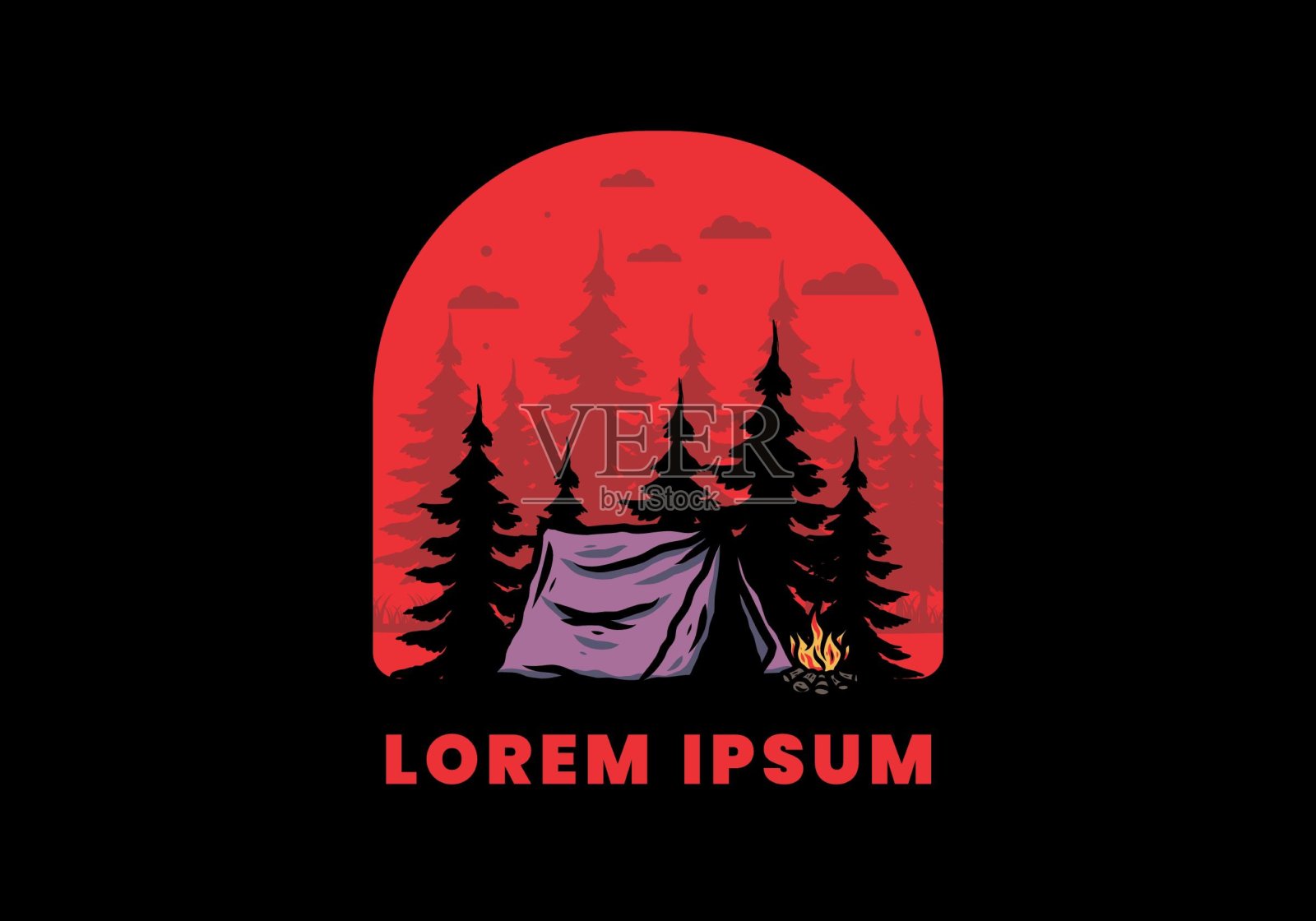 午夜露营与篝火插图插画图片素材