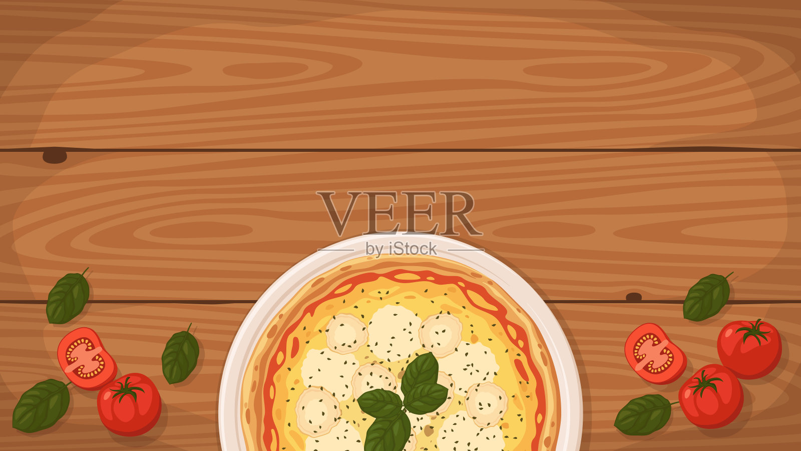 意大利风味四加奶干酪披萨盘。插画图片素材