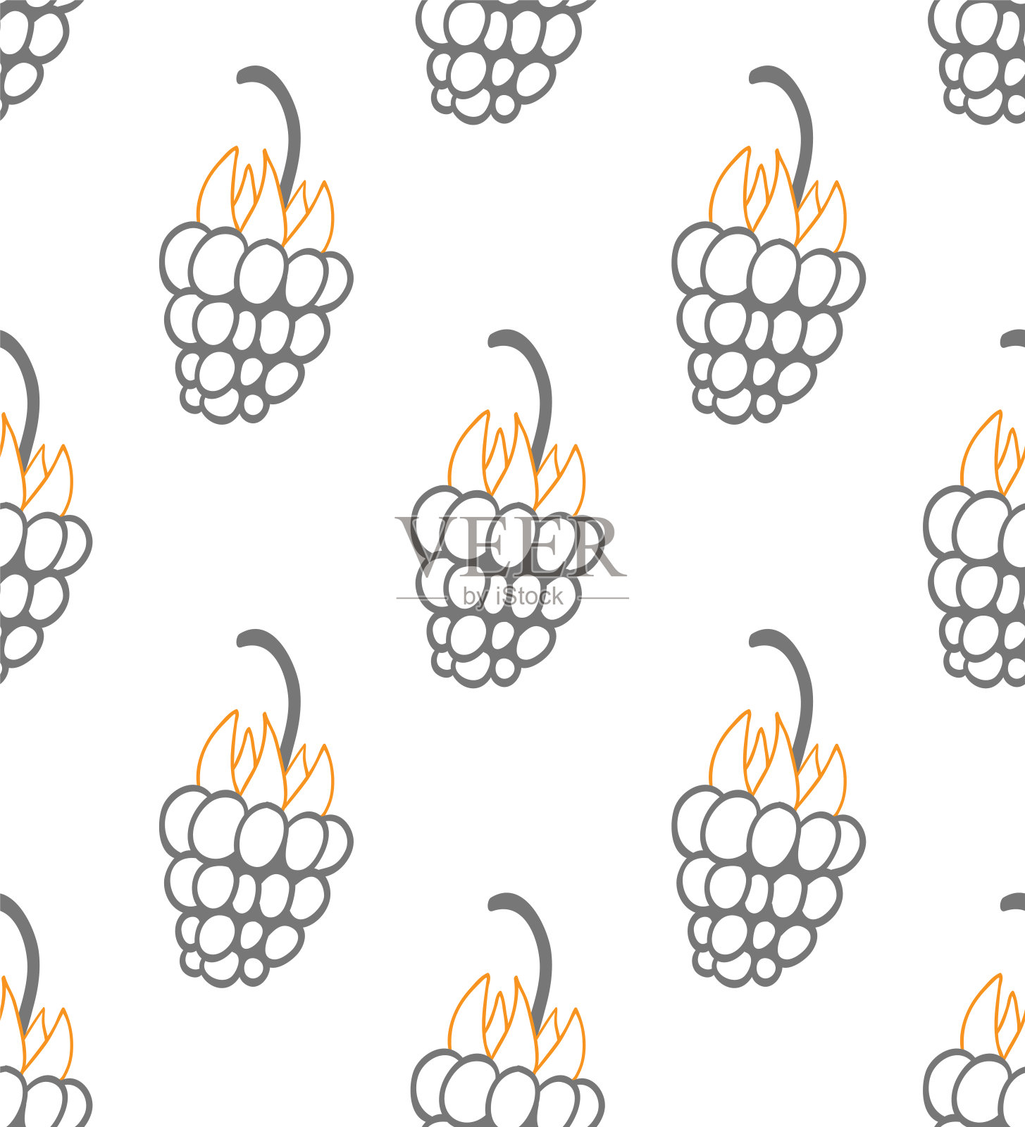 黑莓或覆盆子无缝模式矢量插图。夏天的野果设计。手绘墨水涂鸦风格。抽象的水果。插画图片素材