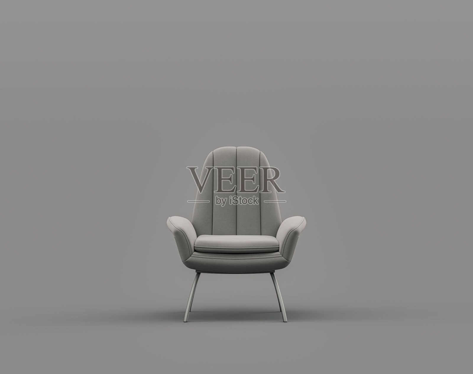 单灰色天鹅绒扶手椅在单色灰色的室内房间和空墙灰色的3d渲染照片摄影图片
