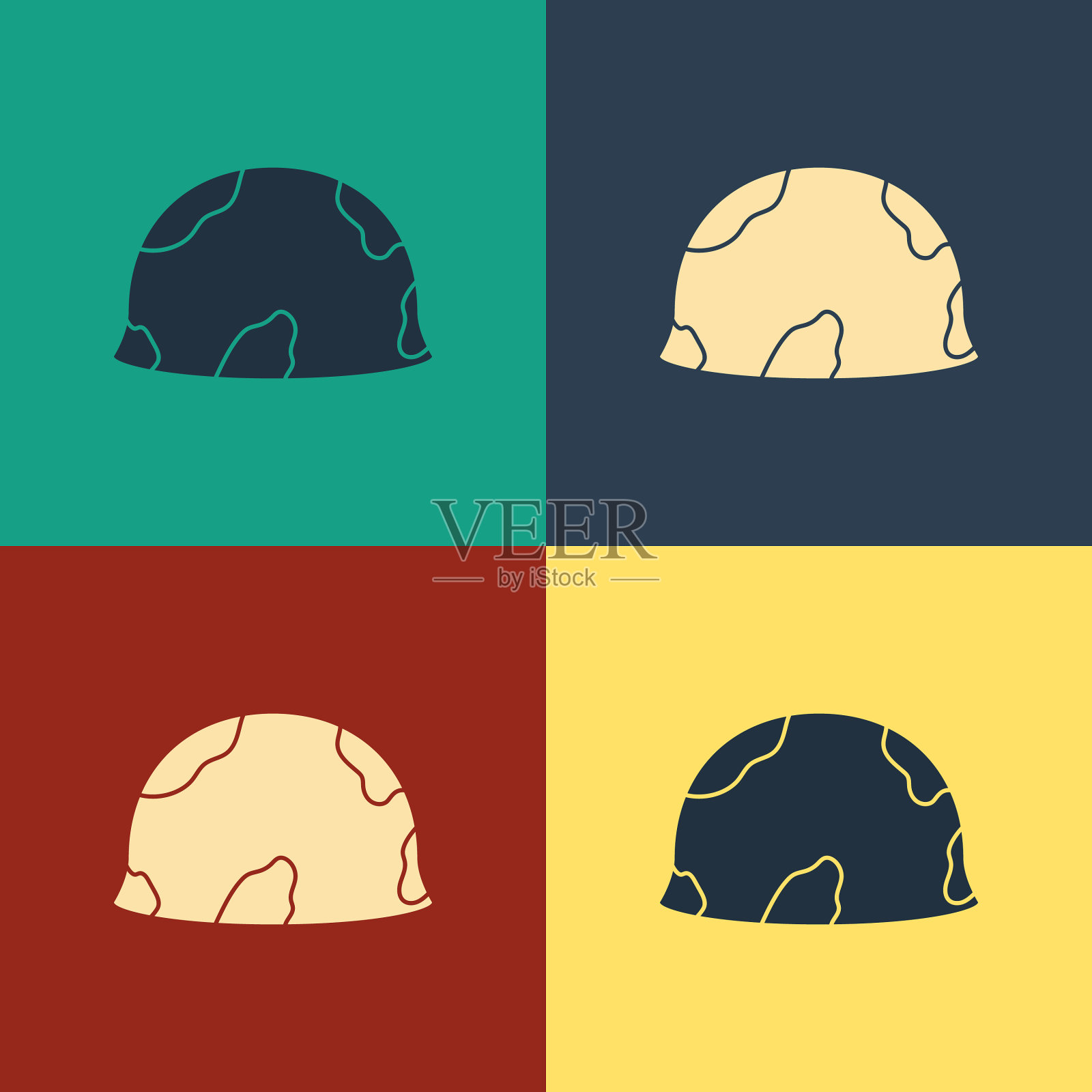彩色军用头盔图标孤立在颜色上插画图片素材