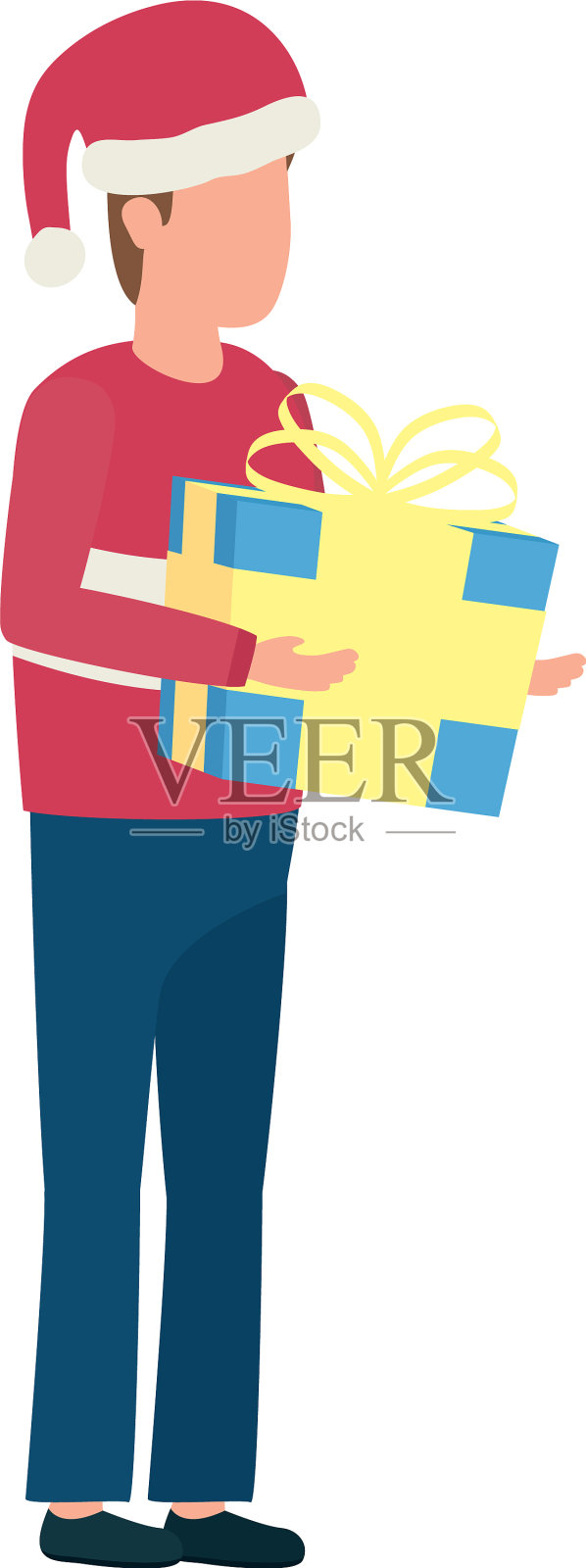 年轻人与圣诞帽和礼物盒礼物设计元素图片
