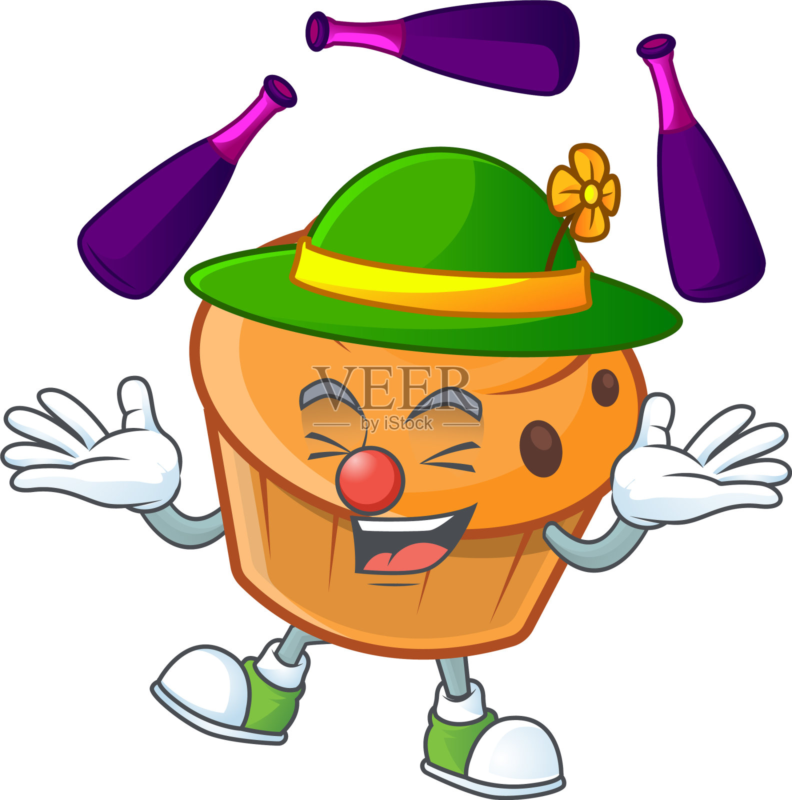 白色背景上杂耍的奶油吉祥物插画图片素材