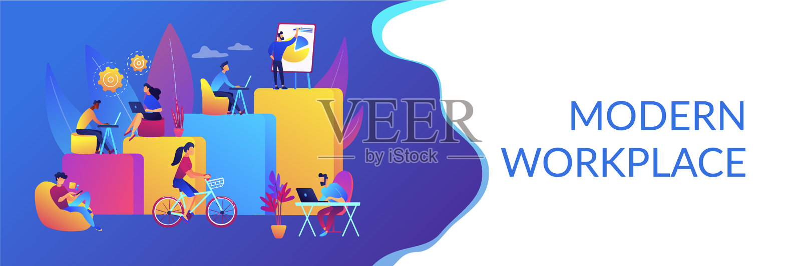 现代工作场所概念横幅标题插画图片素材