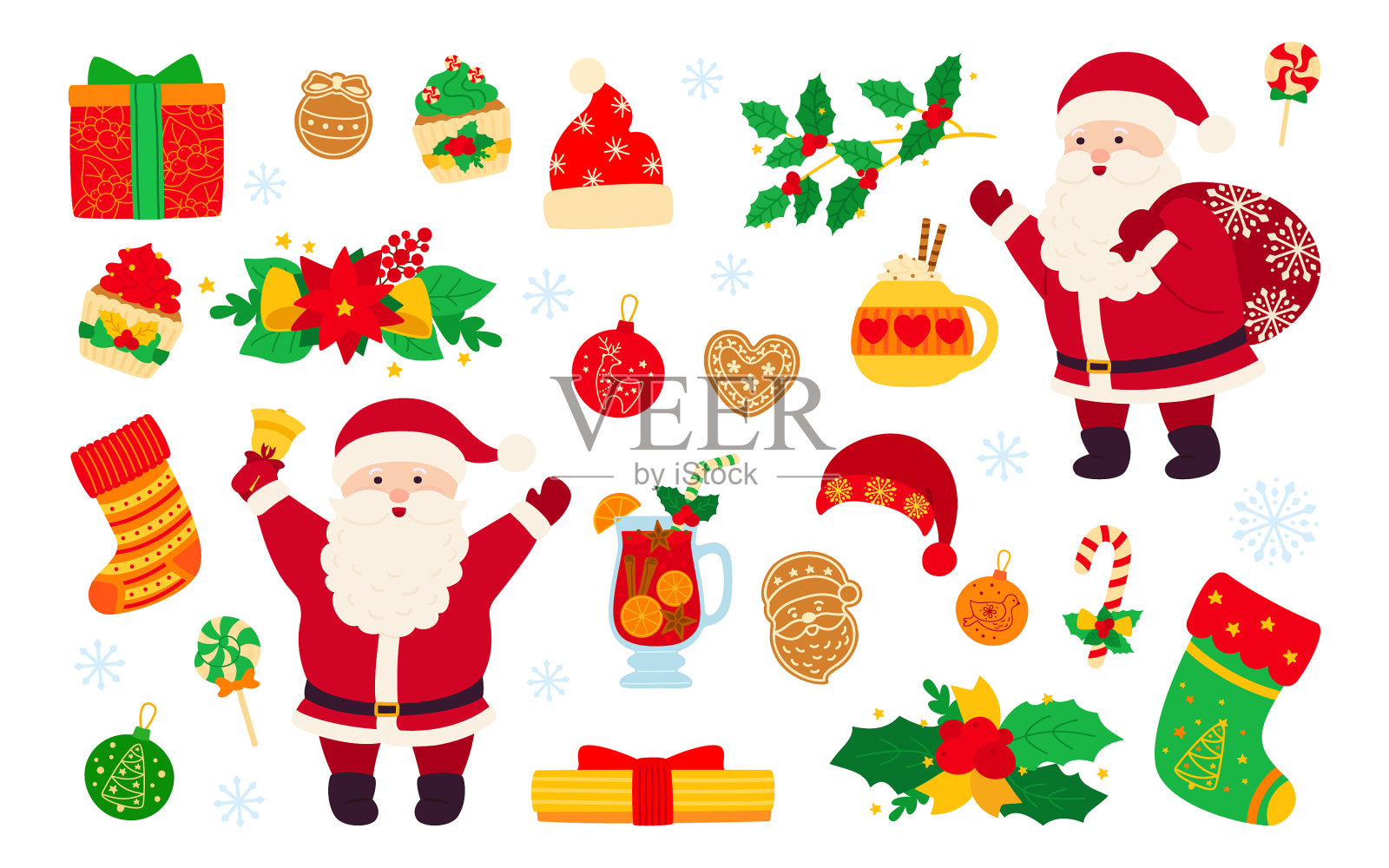 新年圣诞布景扁平卡通圣诞老人图标素材